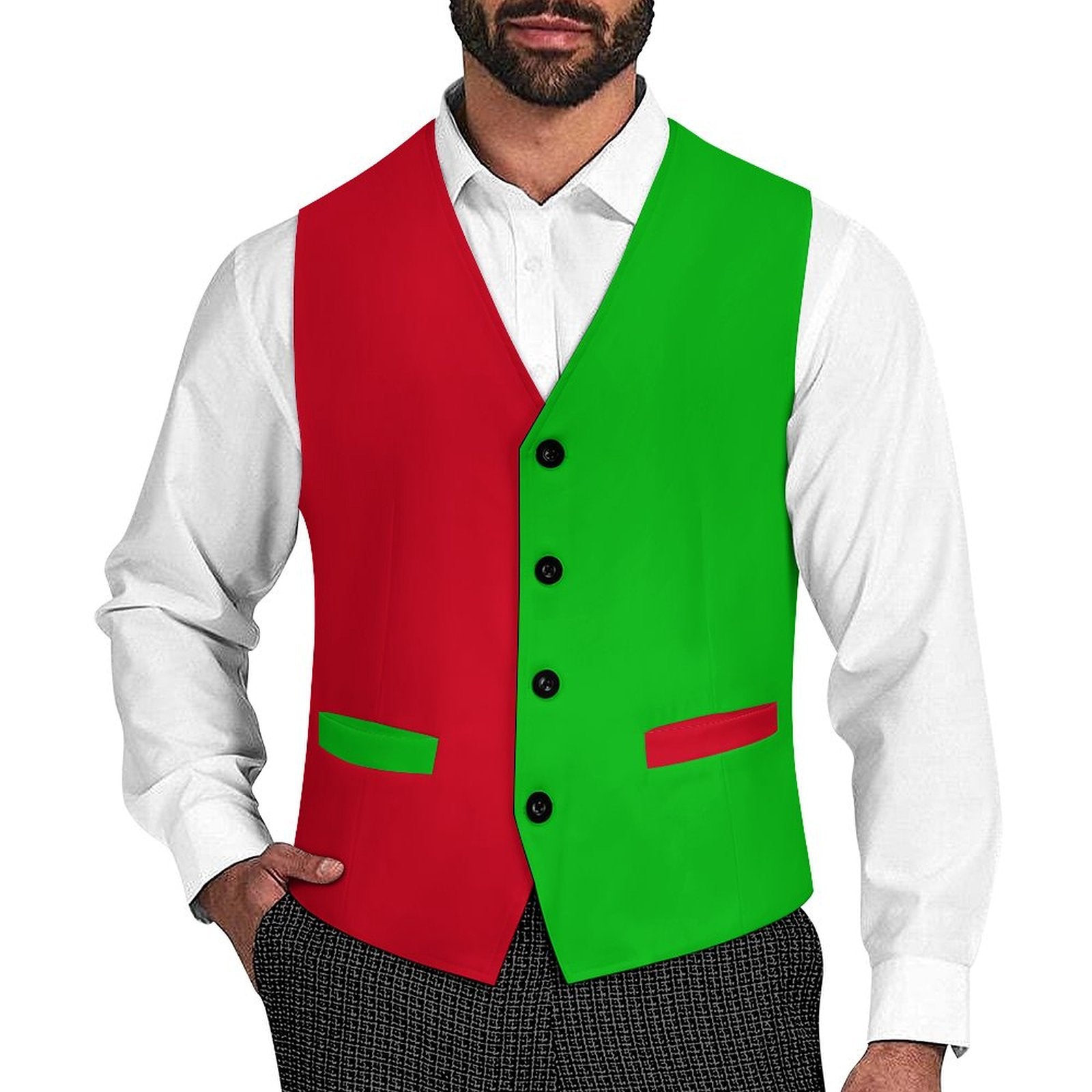 Christmas Jester Colorblock Men's Fancy Vest Red / L