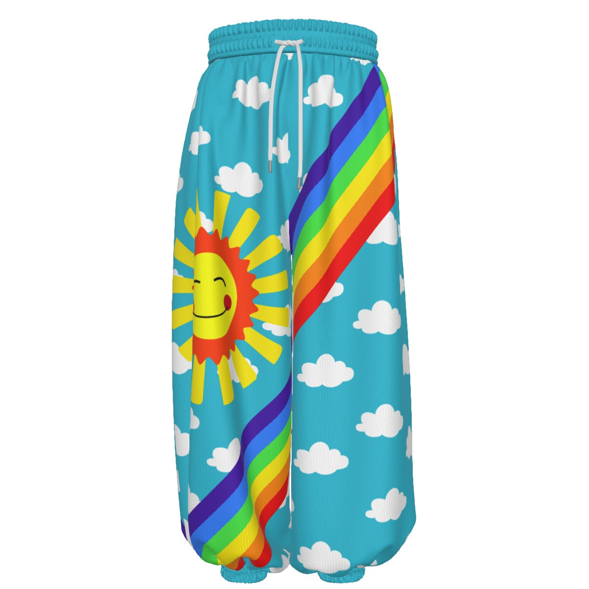 Silly Sun Clouds n Rainbow Stripe Clown Pants