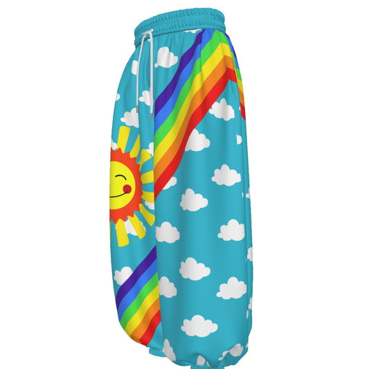 Silly Sun Clouds n Rainbow Stripe Clown Pants