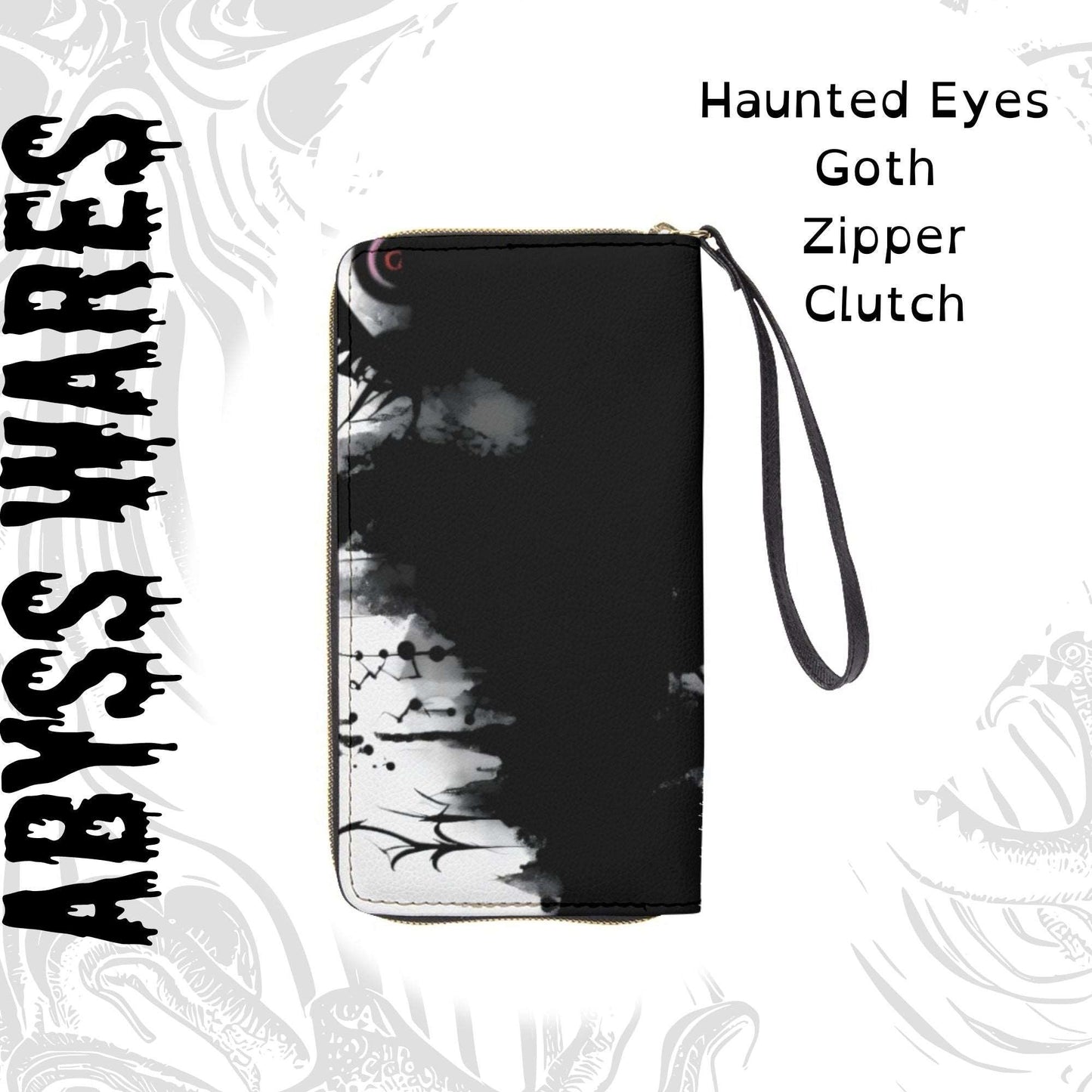 Haunted Eyes Zipper Wallet | Black and White Gothic Strangeness