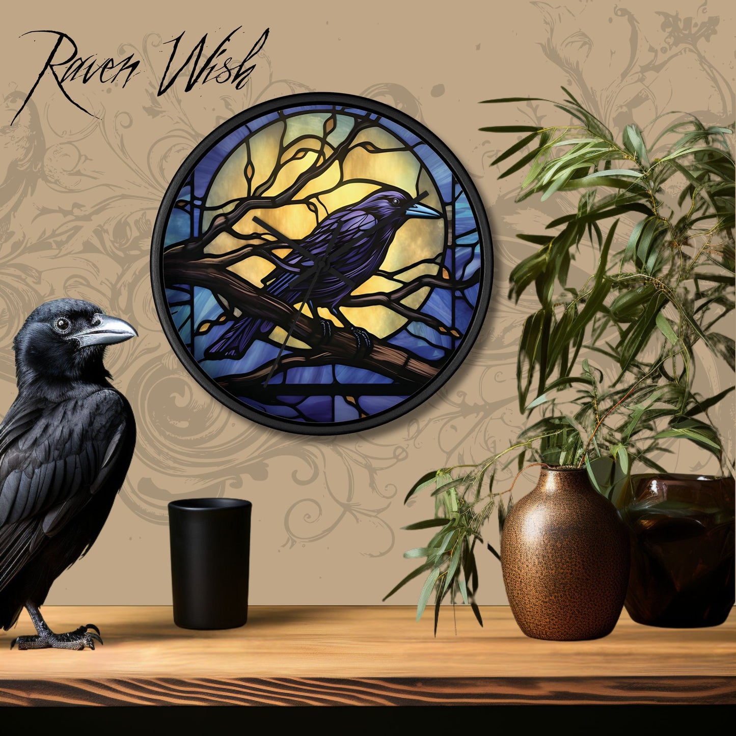 Indigo Moon Raven Clock