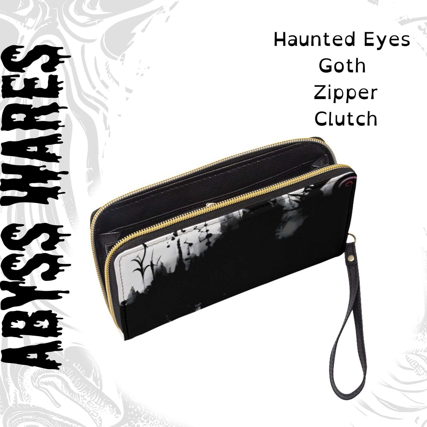 Haunted Eyes Zipper Wallet | Black and White Gothic Strangeness