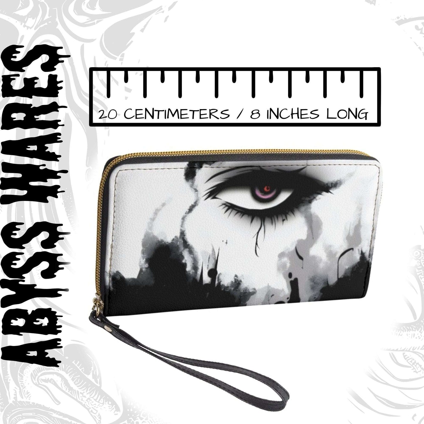 Haunted Eyes Zipper Wallet | Black and White Gothic Strangeness
