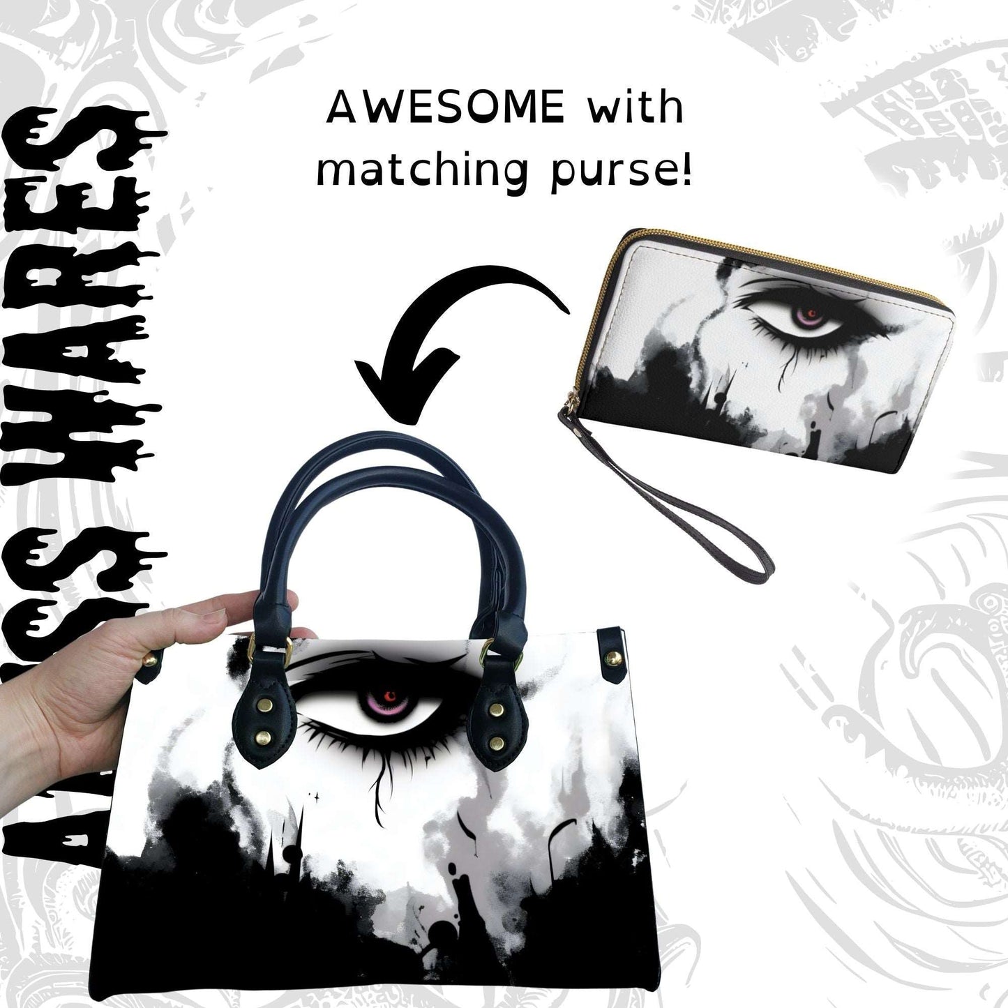 Haunted Eyes Zipper Wallet | Black and White Gothic Strangeness