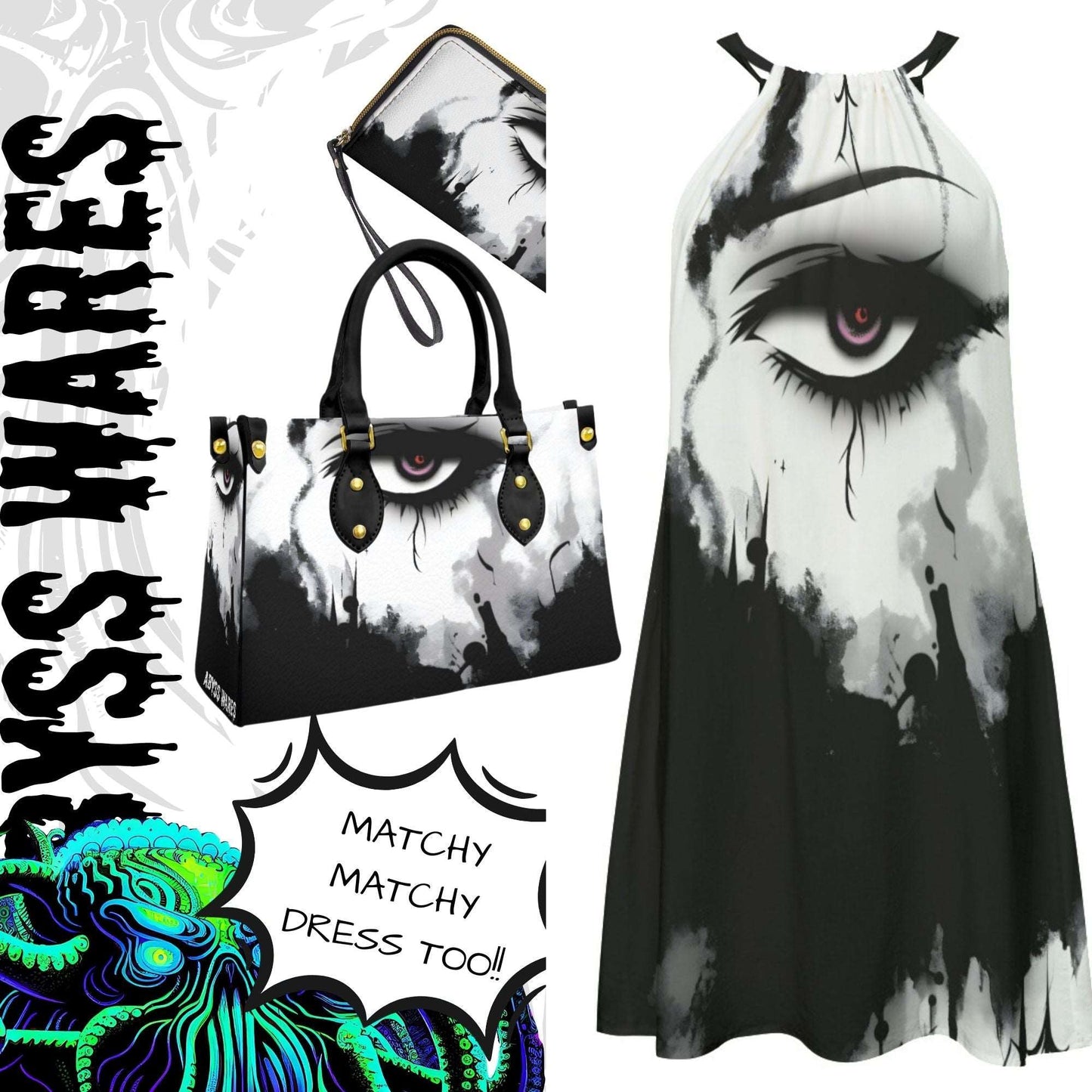Haunted Eyes Zipper Wallet | Black and White Gothic Strangeness