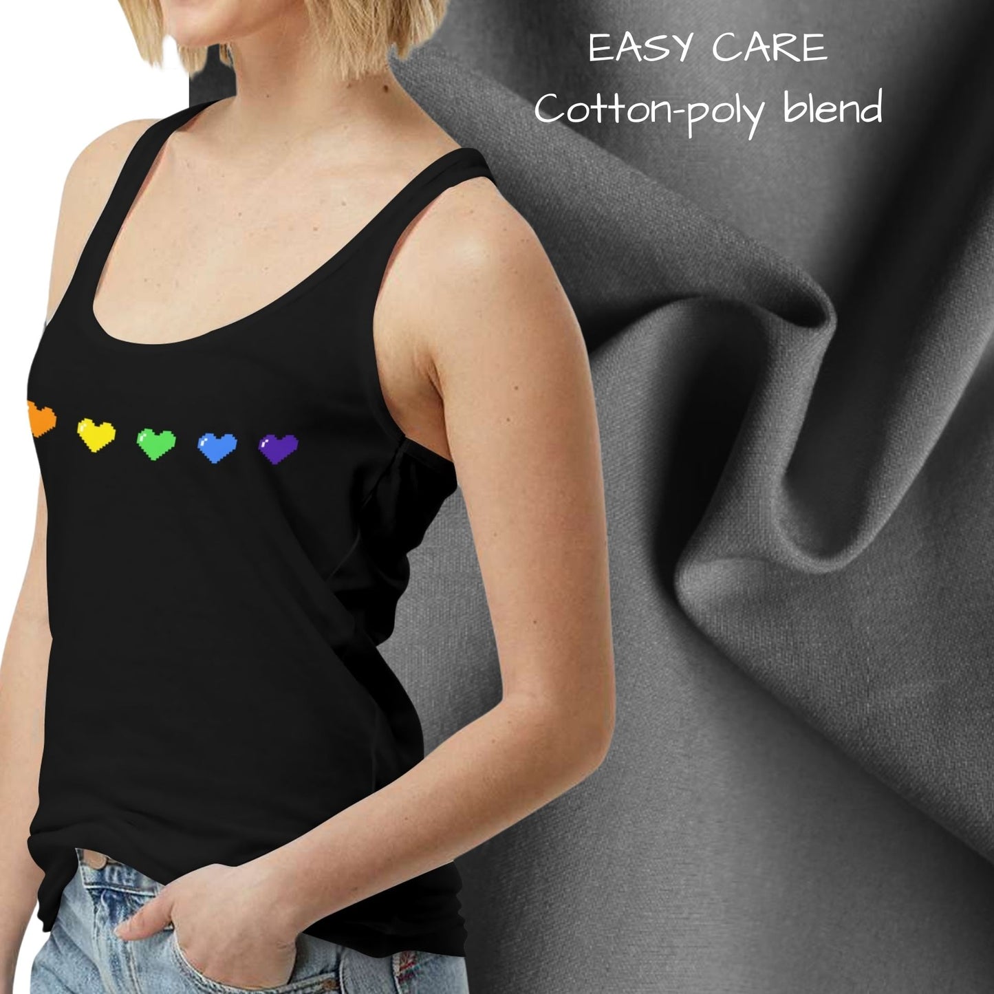 tank top made of easy care cotton-polyester blend for breathability and comfort