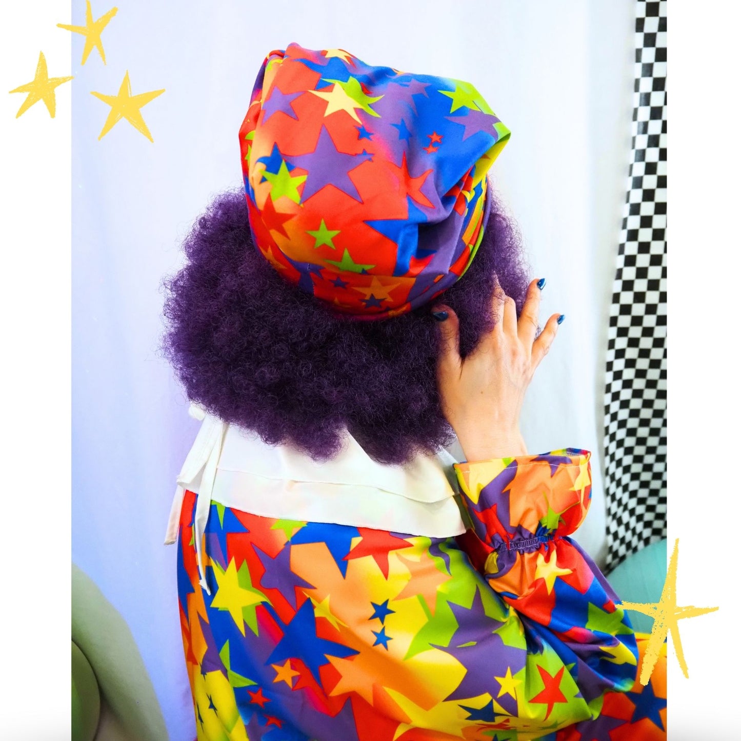 Phrygian Cap Scene Stardust Lime Green Hot Pink Stars Dwarf Jester Clown Hat