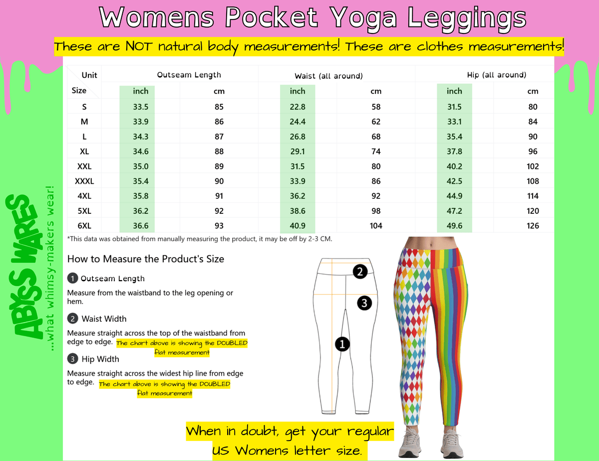 AbyssWares Pocket Leggings size chart, jester leggings, pocket clown tights