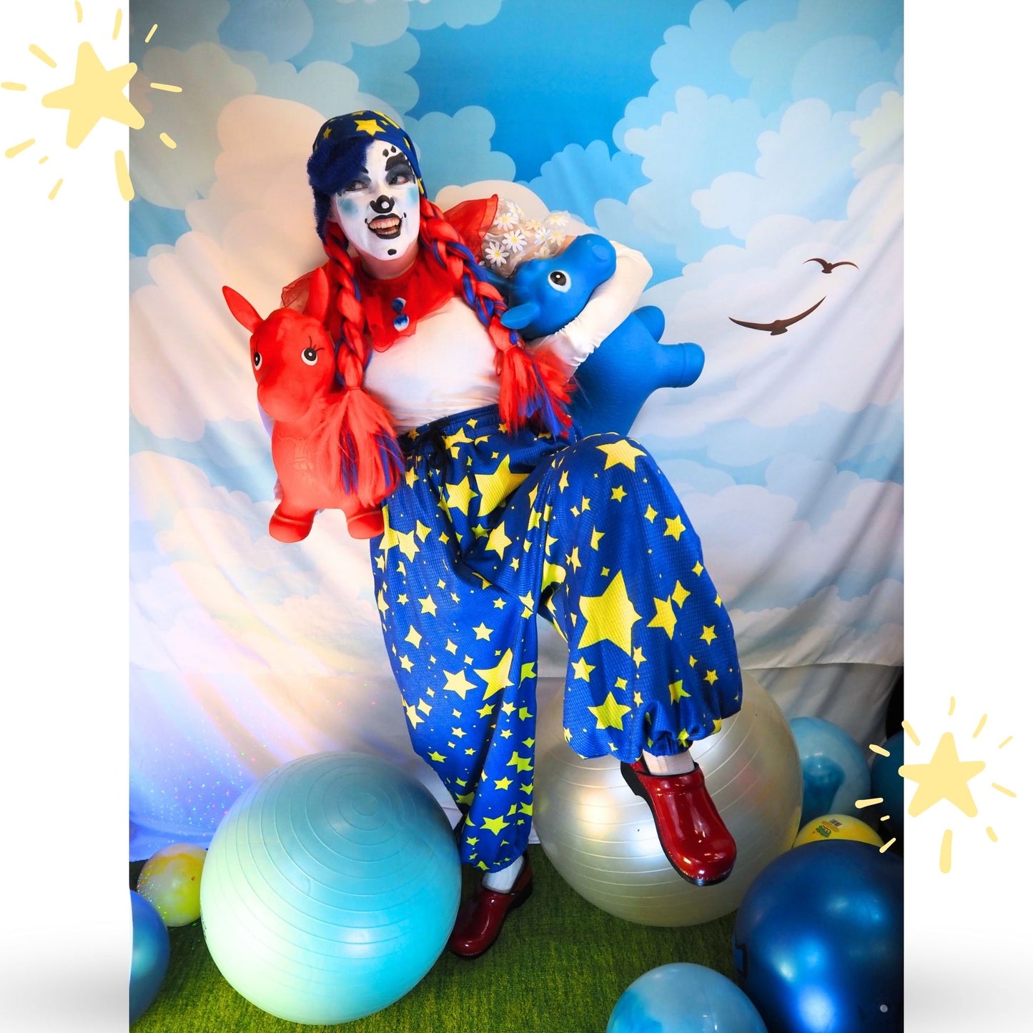 Baggy Pantaloons Night Stardust Blue Yellow Jester Bloomers Clown Pants