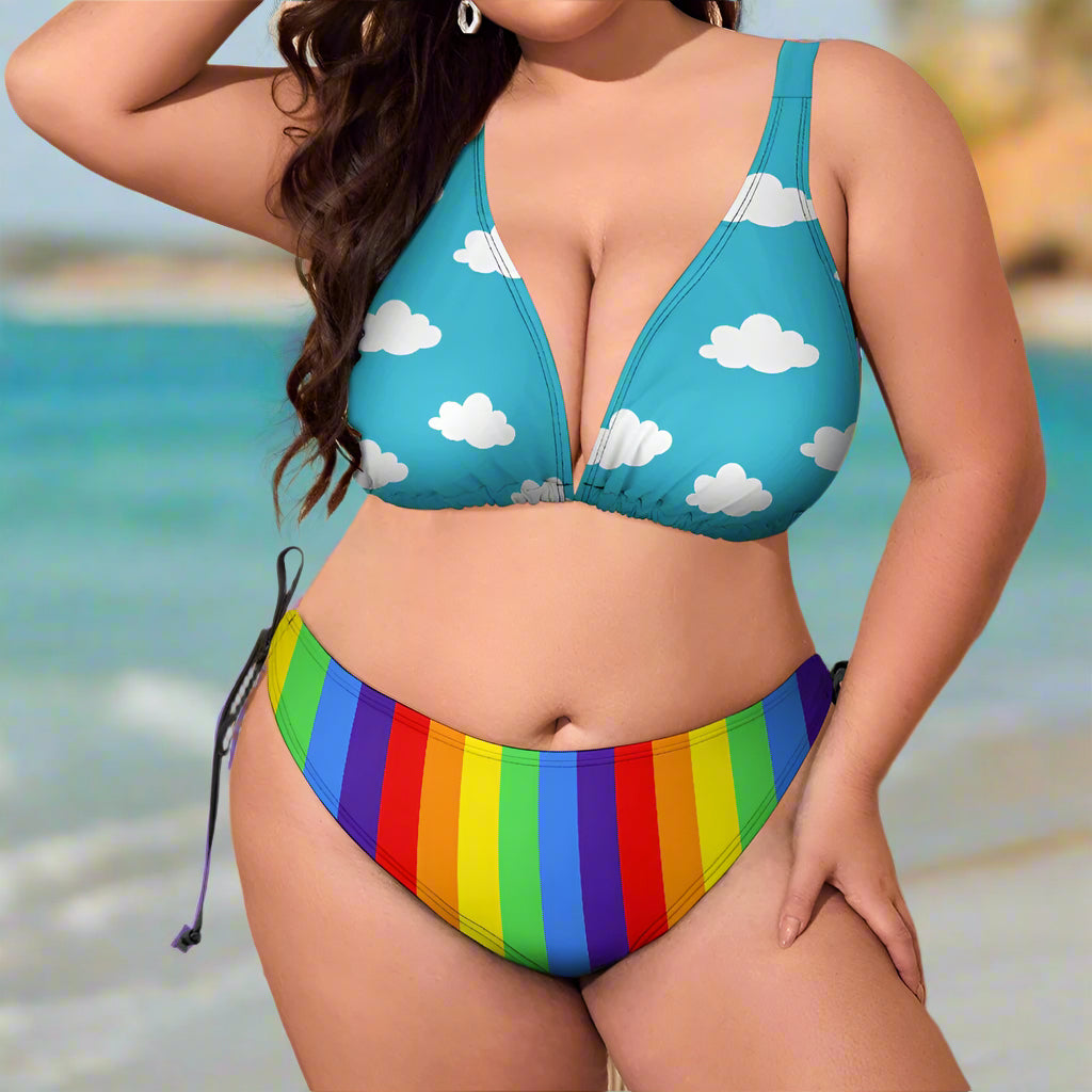 Clouds n Rainbows Plus Size String Bikini Set