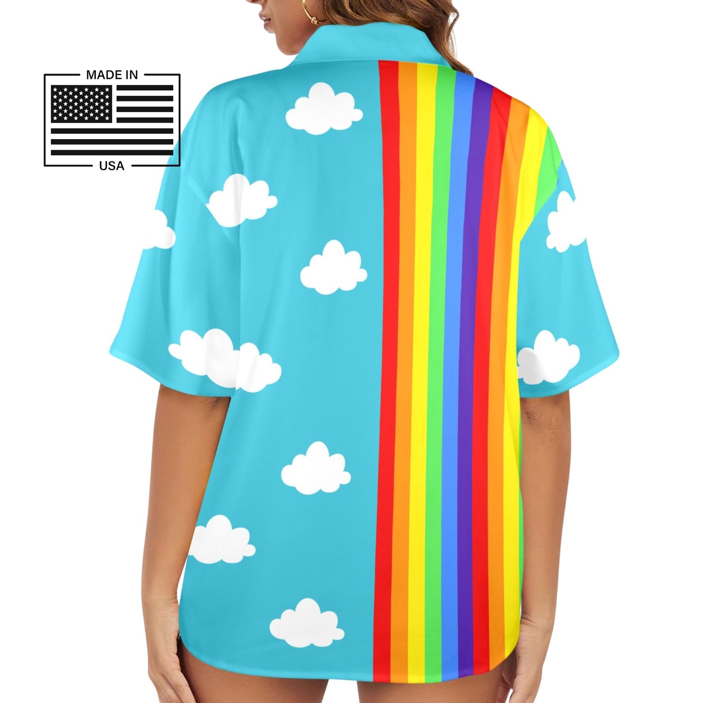 Clouds n Rainbow Button Blouse, USA-made
