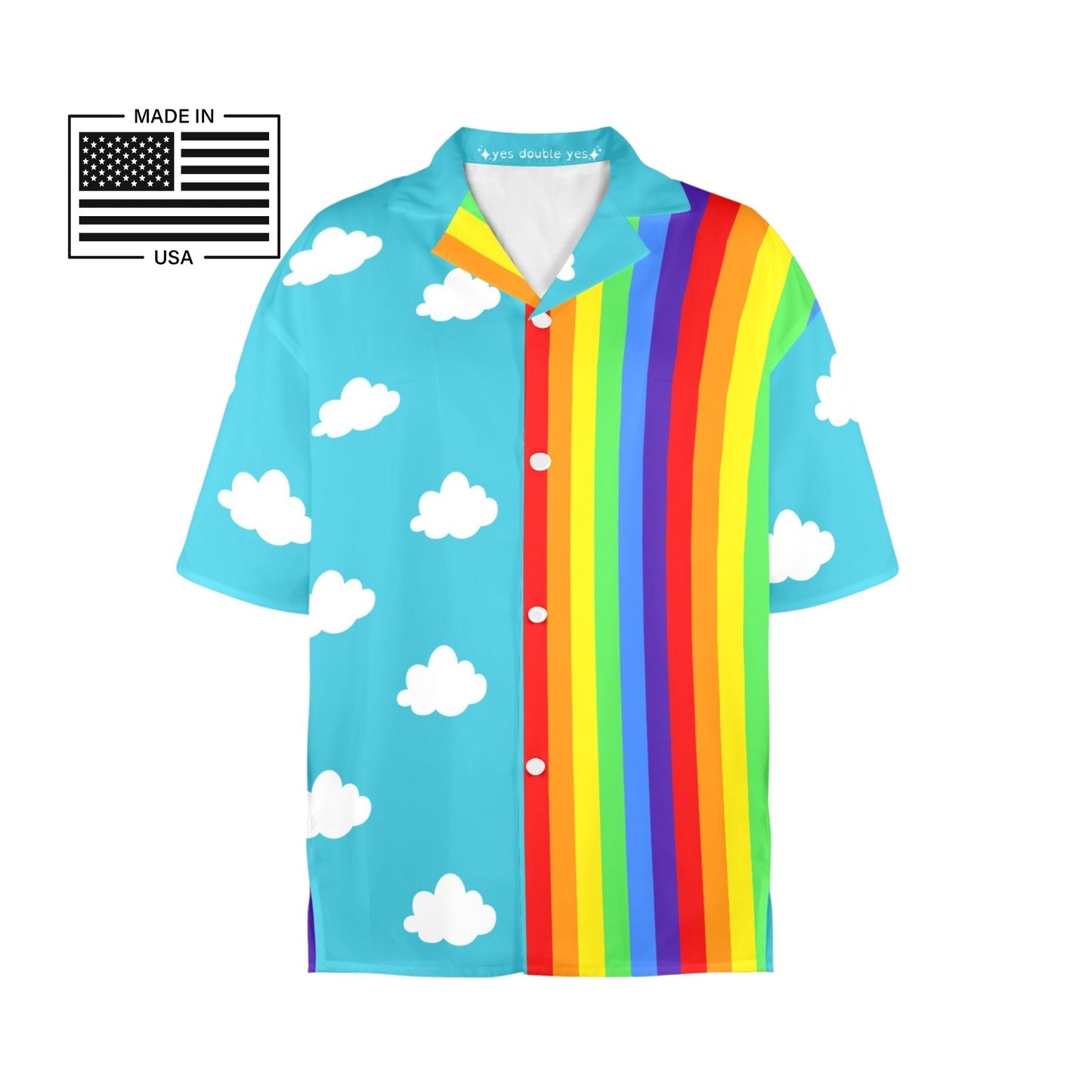 Clouds n Rainbow Button Blouse, USA-made