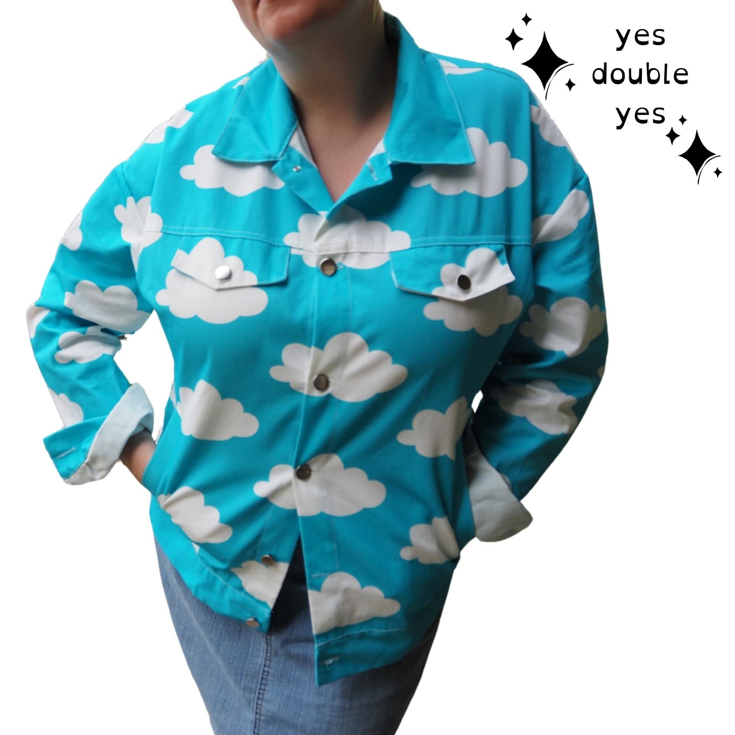 Cloudy Heaven Kidcore Shirt Jacket Cotton Button Up Nonbinary Adult Clothing Yume Kawaii Weather