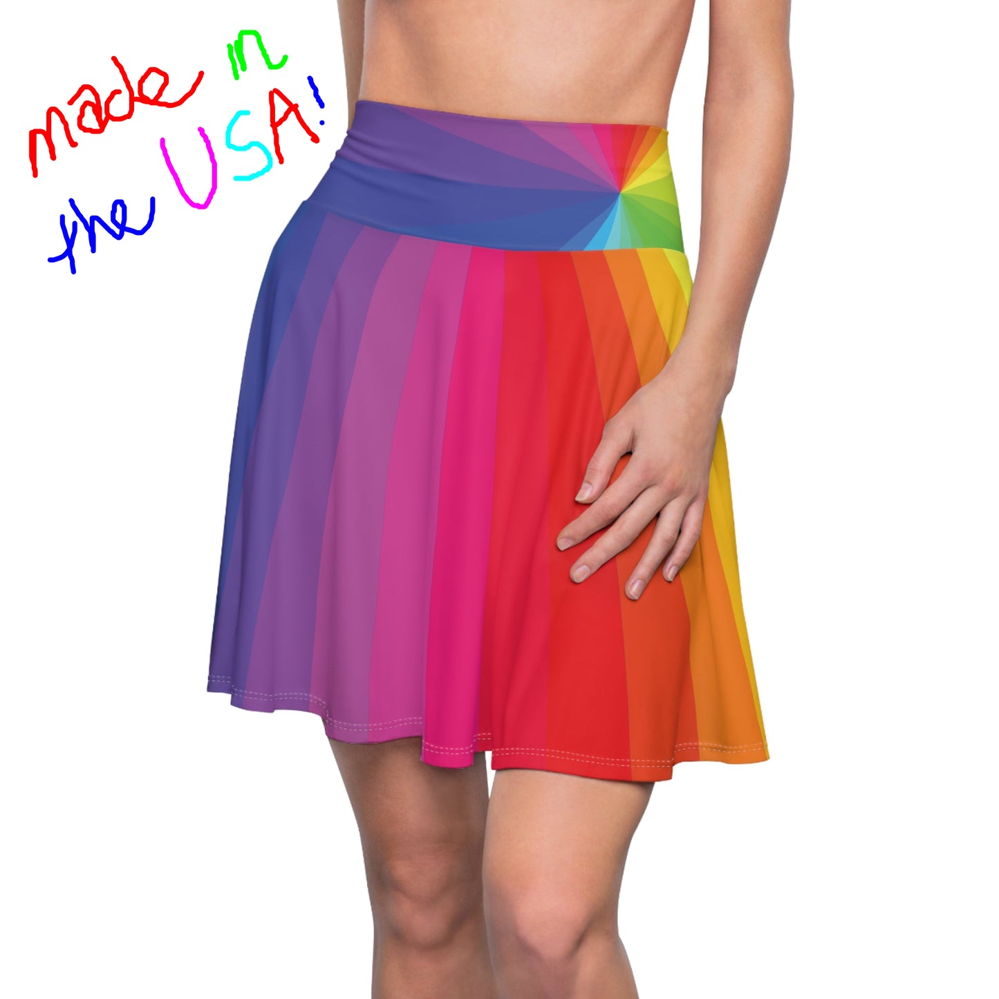 Color Wheel Skater Skirt short womens casual rainbow skirt made in the USA