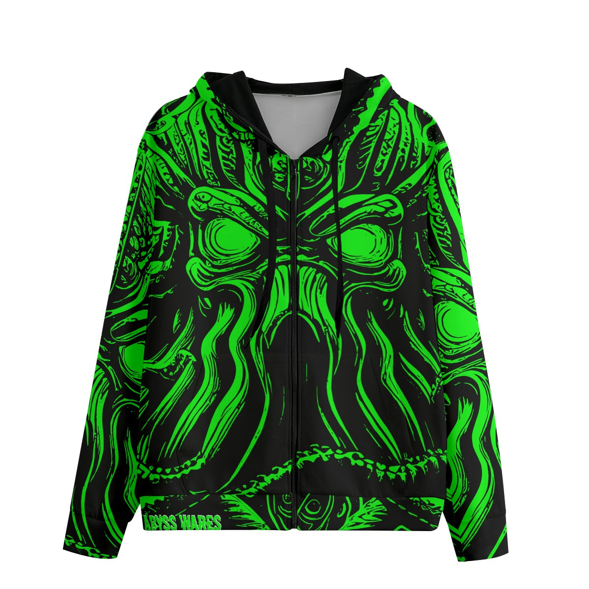 Lime Green Zip Up Hoodie Acid Goth Dark Nautical Nonbinary Lovecraftian Tentacle Monster Cthulhu