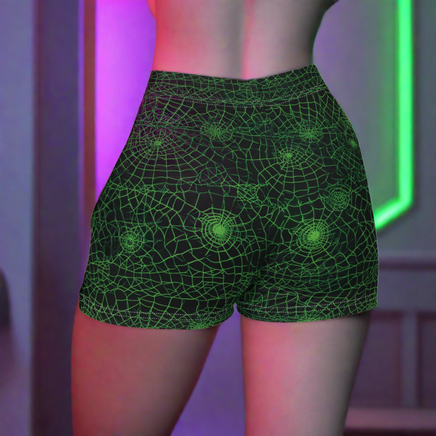 dark black and green spiderweb booty shorts for women