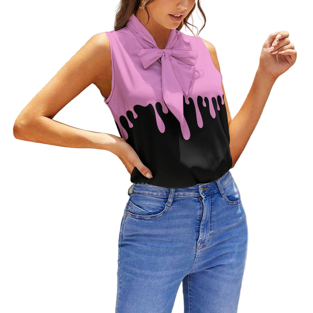 Pink Drip Jirai Kei Tie Neck Blouse
