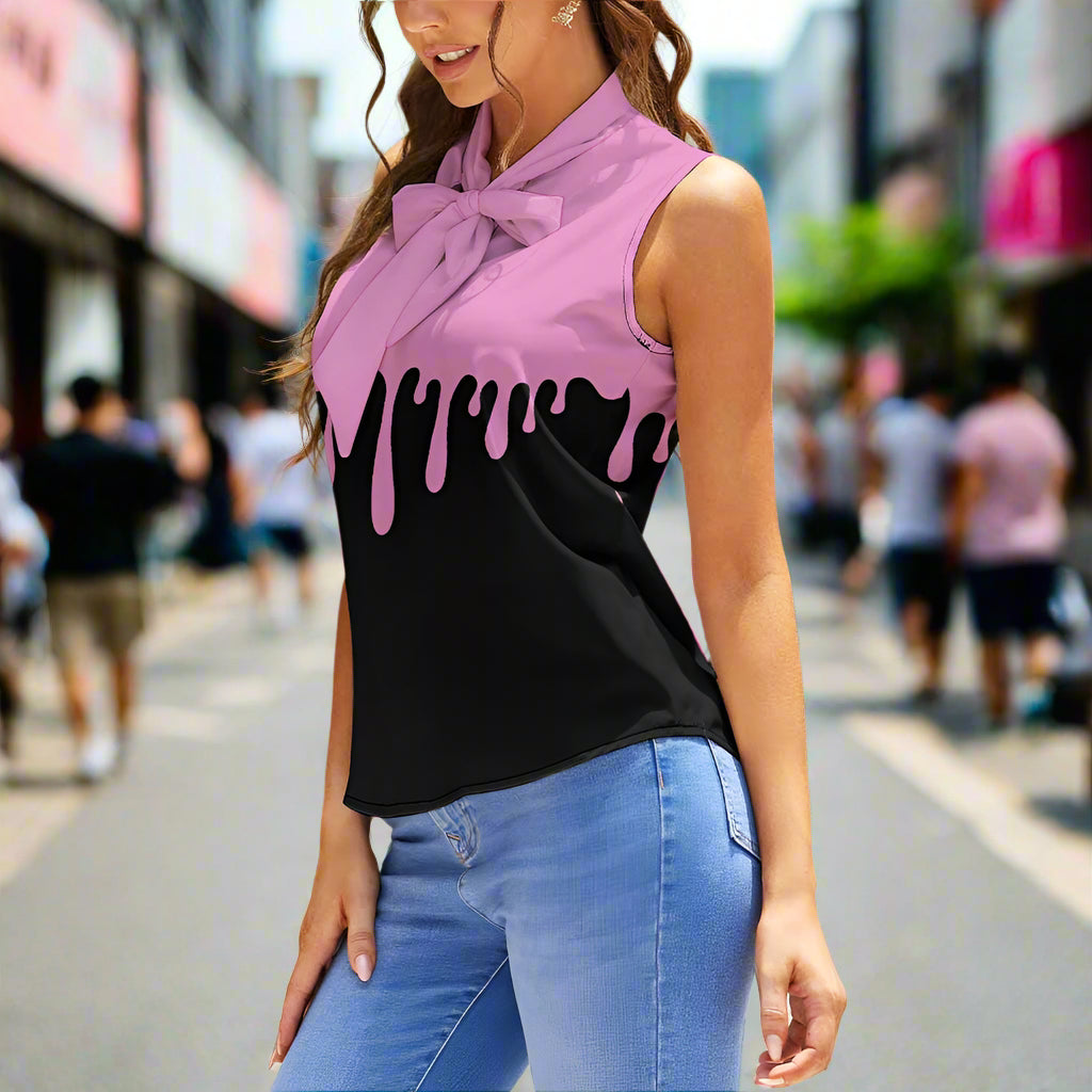 Pink Drip Jirai Kei Tie Neck Blouse