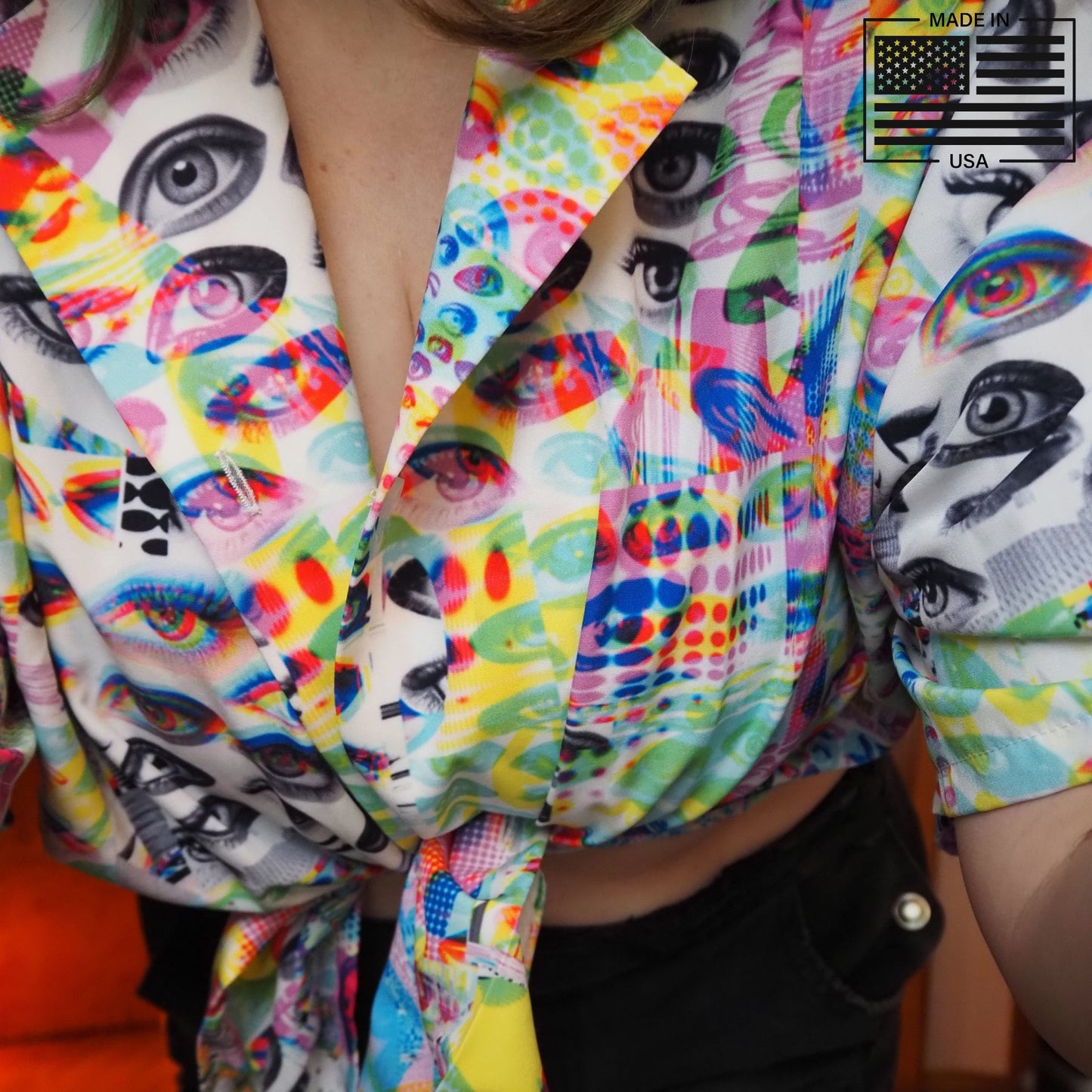 Eyes Glitch Button Up Blouse