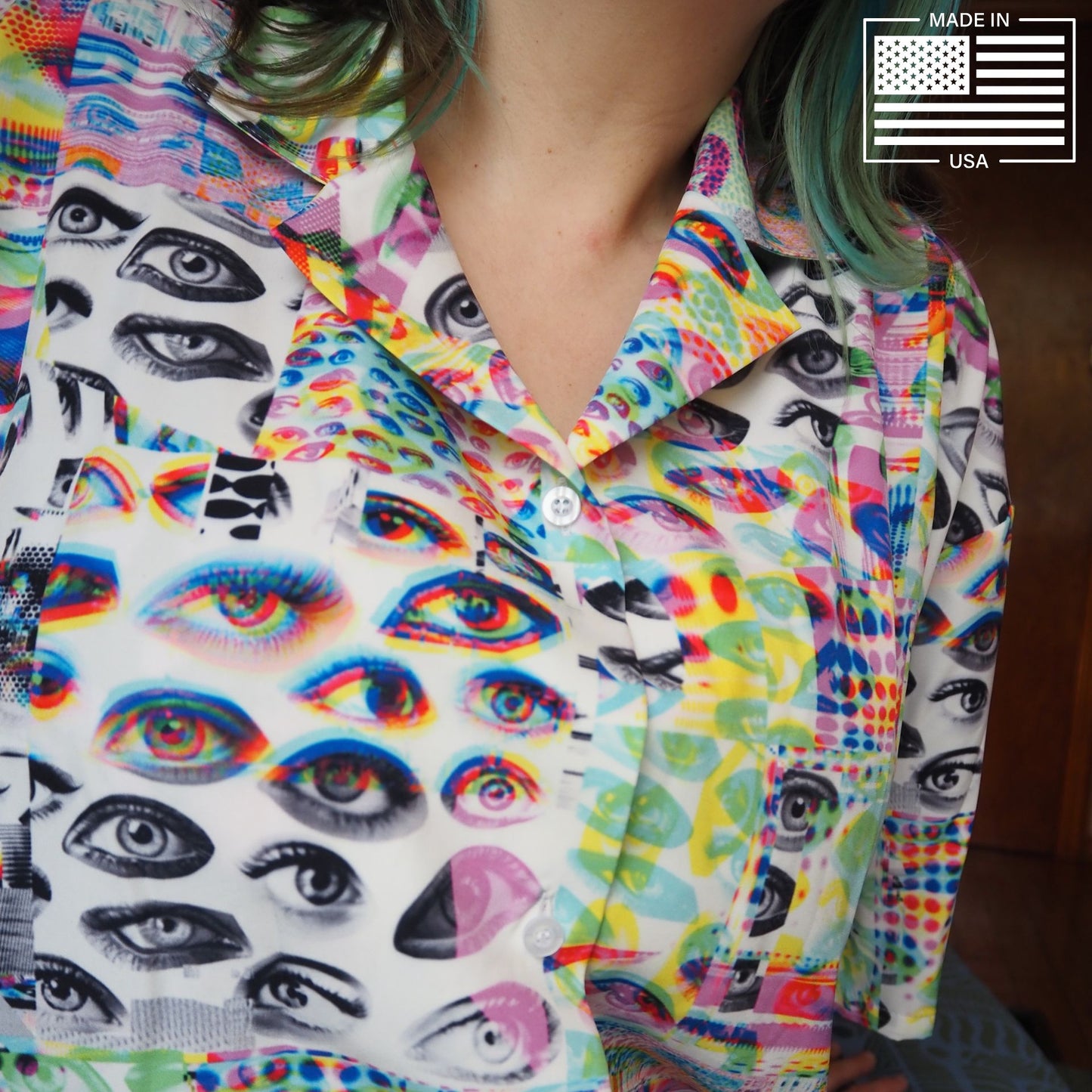 Eyes Glitch Button Up Blouse