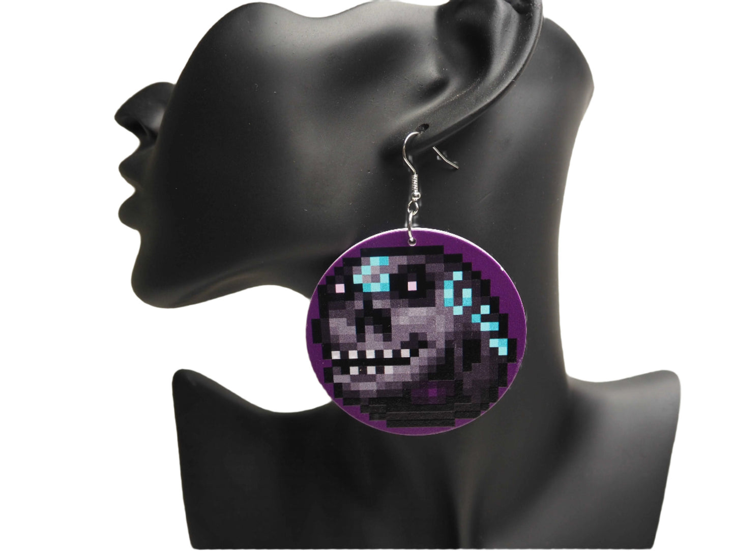 Smirky Fella Zombie Skull 8bit lofi retro video game pixel art Earrings
