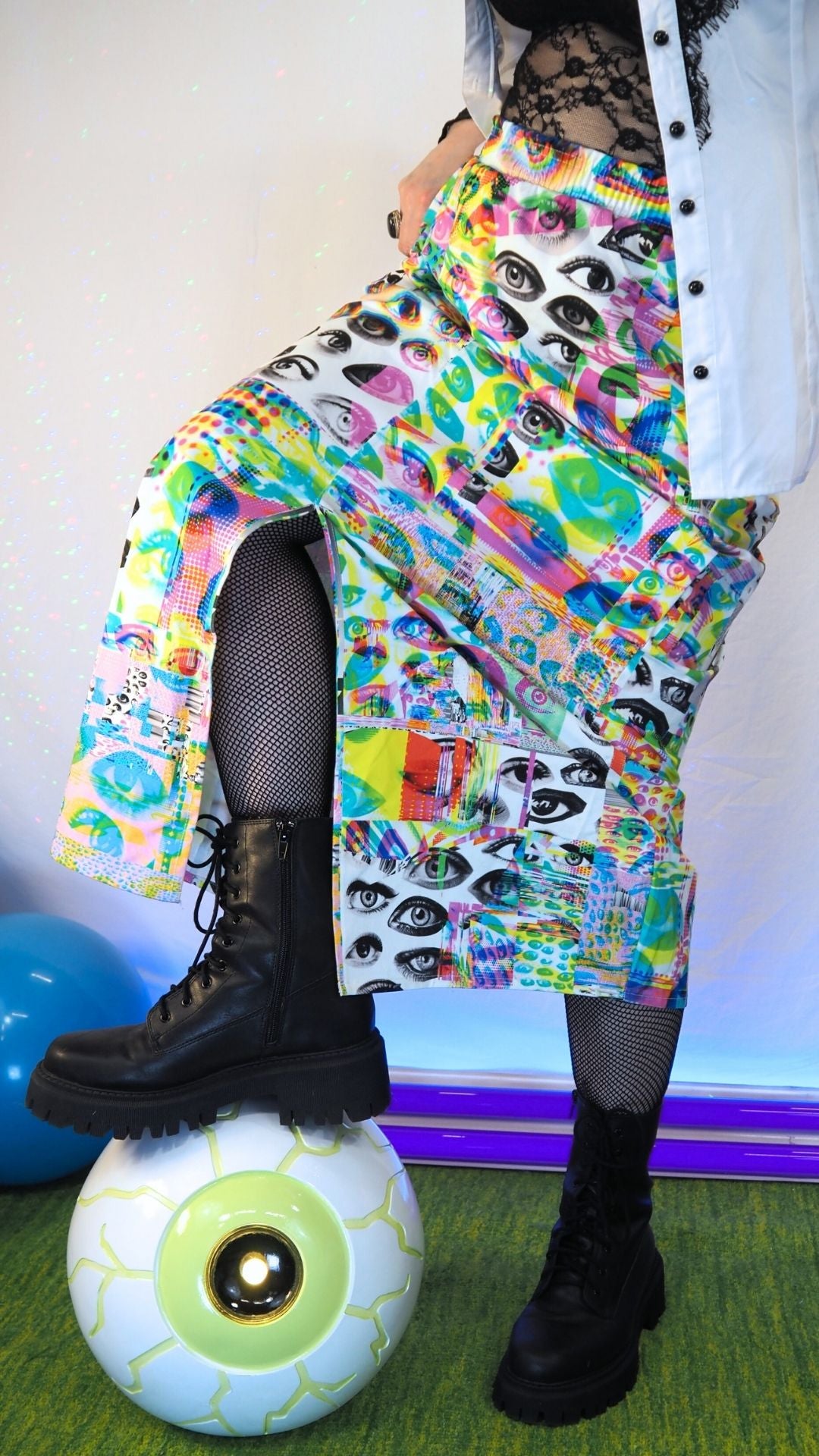 Falda vaquera de algodón con efecto Glitch Eye