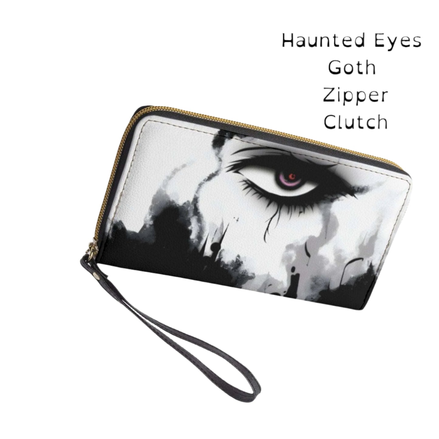 Haunted Eyes Zipper Wallet | Black and White Gothic Strangeness