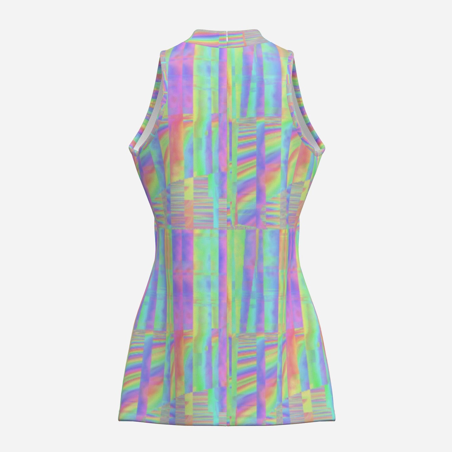 Holo Glitch Rainbow Mockneck Tank Top back with neck zipper
