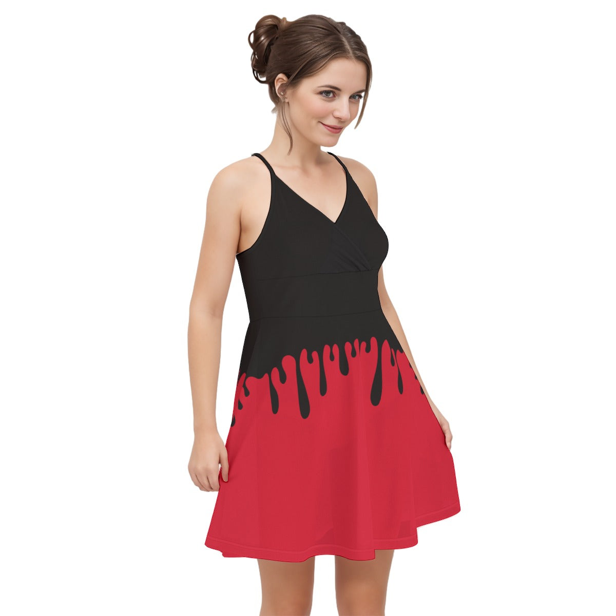 sexy goth sundress in red and drippy black