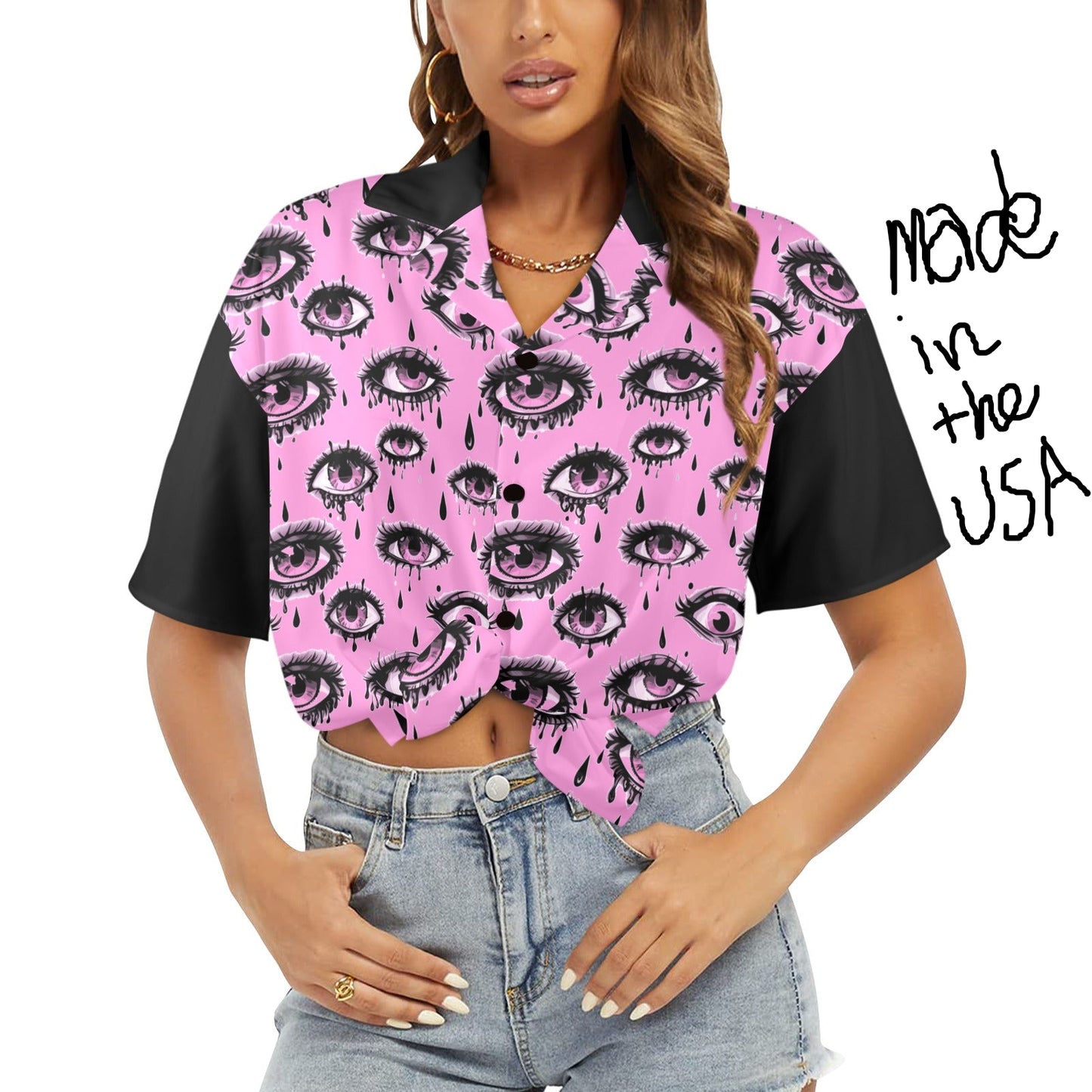 Jirai Kei Eye Bowling Shirt Button Up Blouse