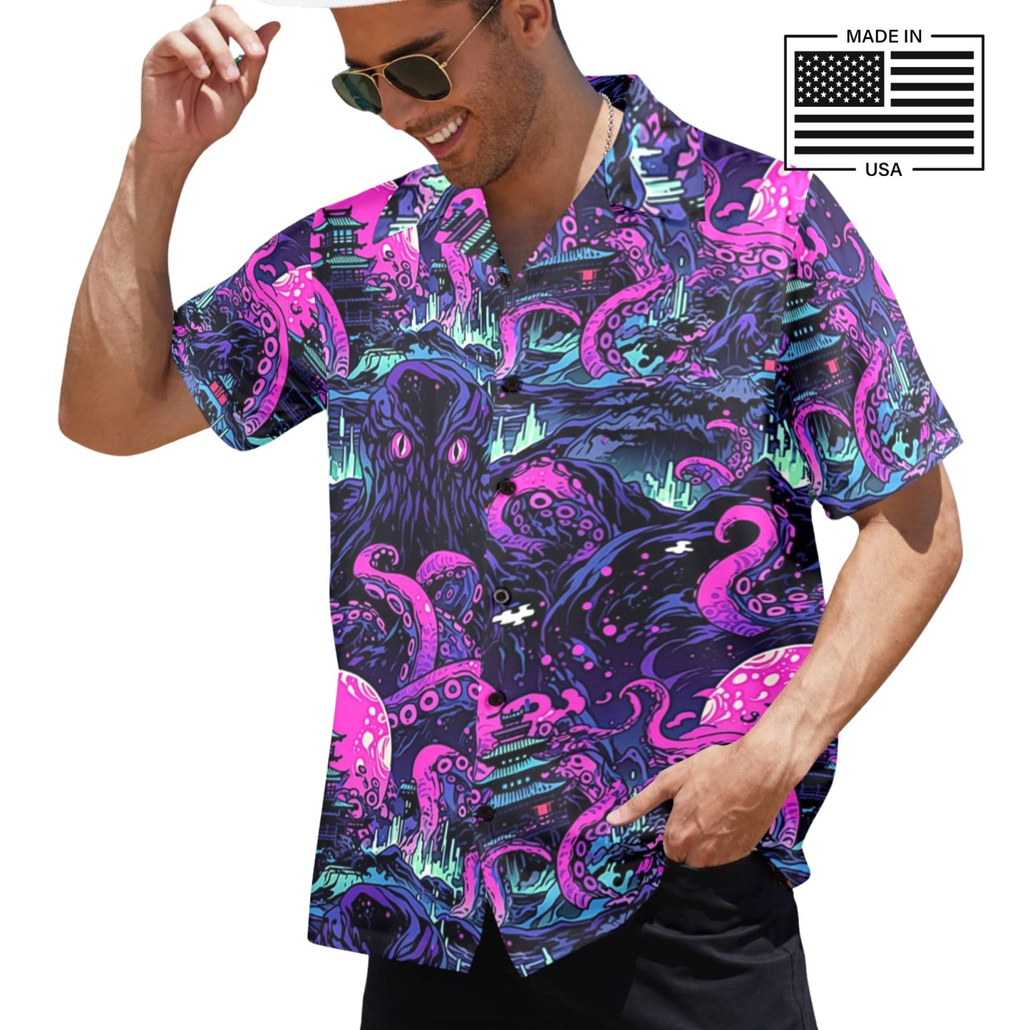 Kraken Invades Tokyo Cthulhu Hawaiian Shirt