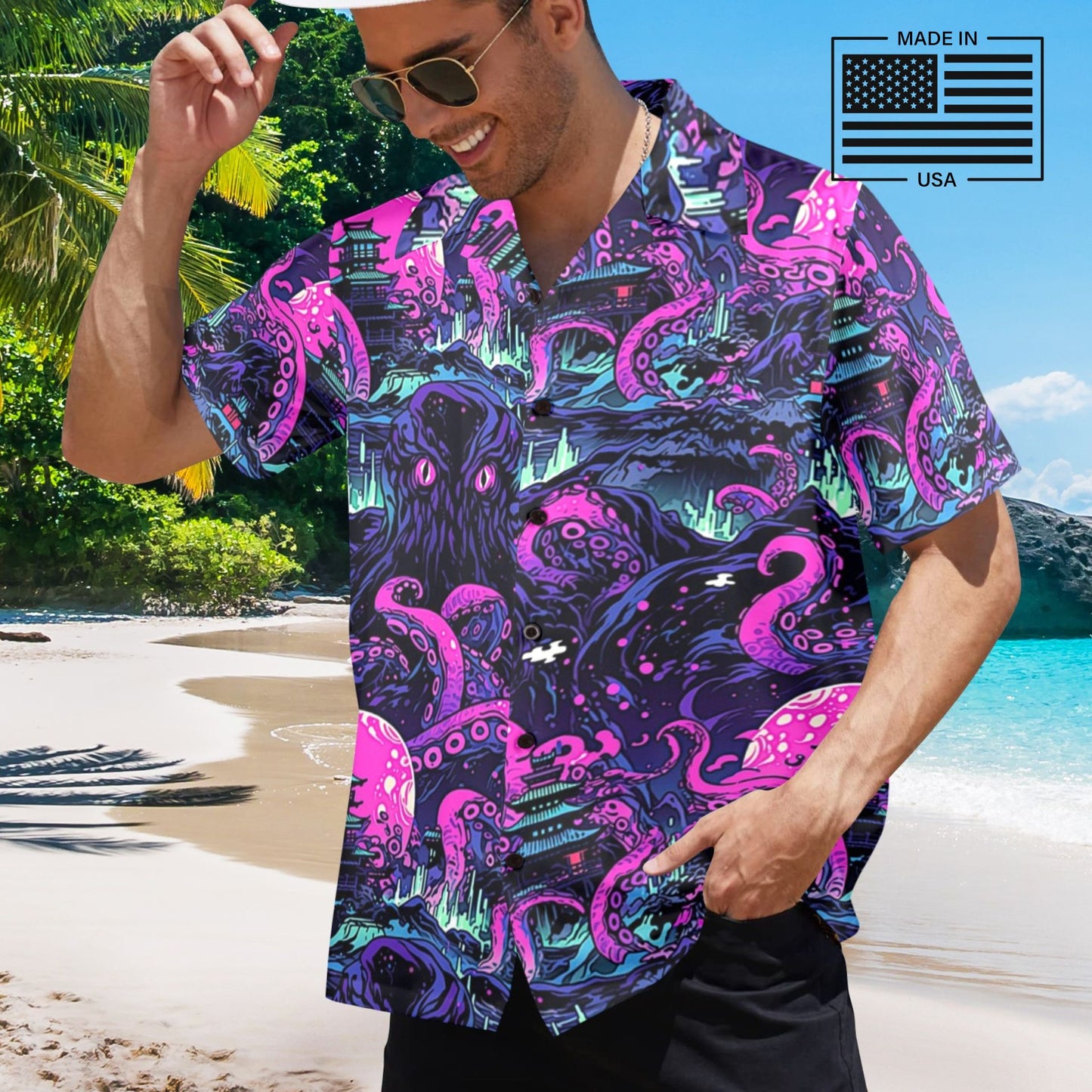 Kraken Invades Tokyo Cthulhu Hawaiian Shirt