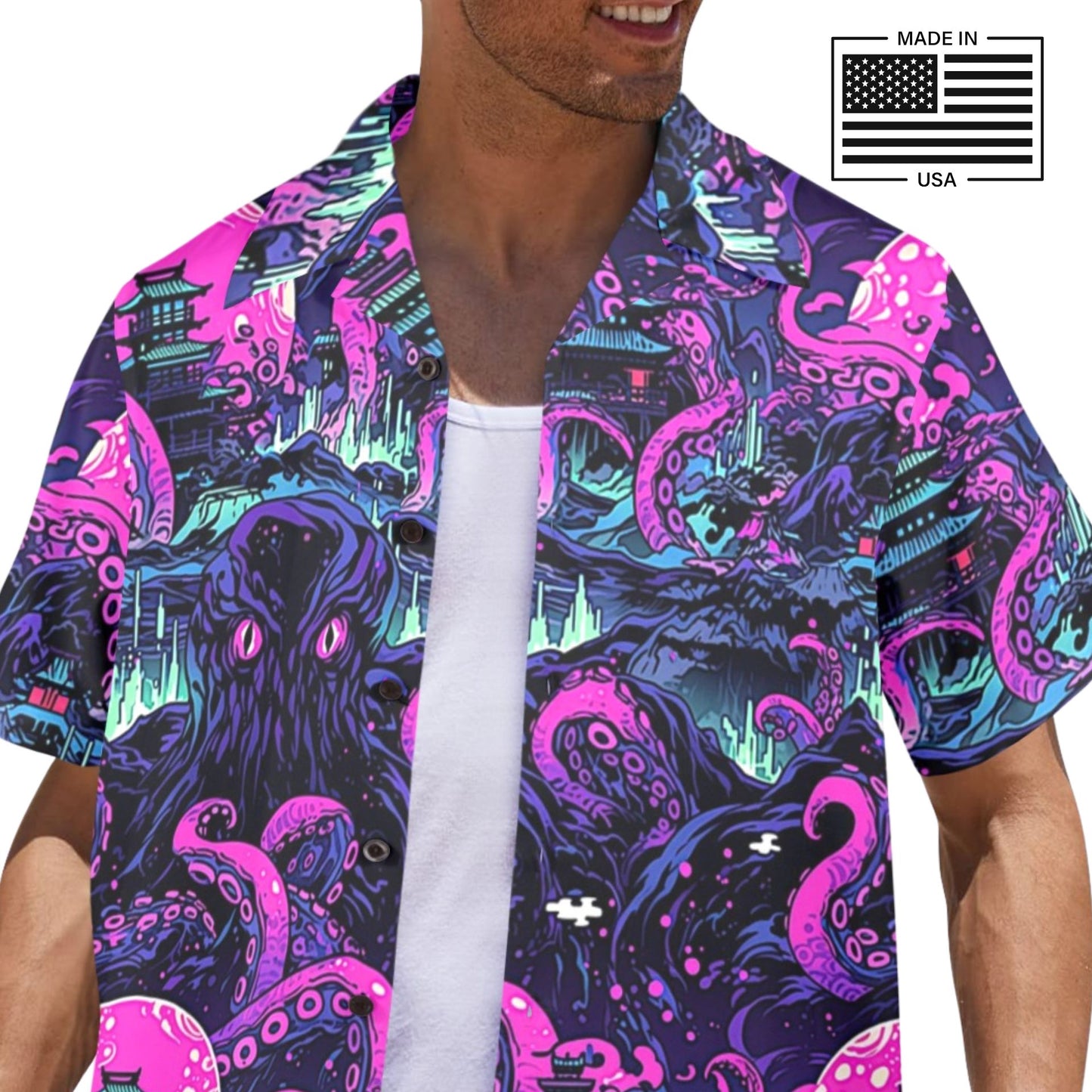 Kraken Invades Tokyo Cthulhu Hawaiian Shirt