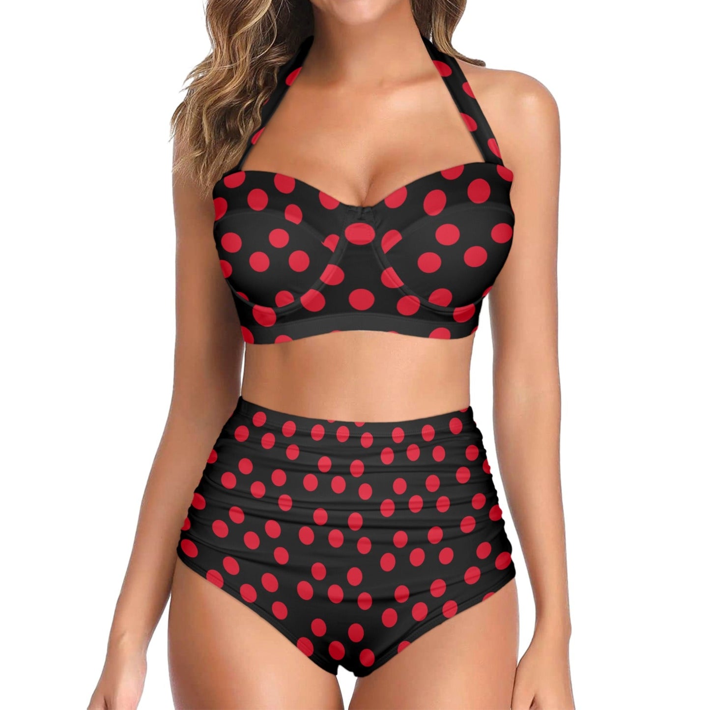 retro bikini, black with red polka dots by abysswares
