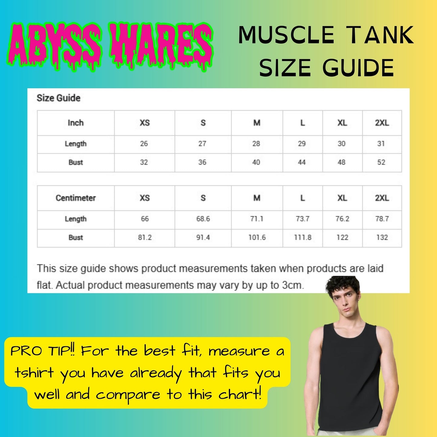 mens pump cover muscle tank top size guide
