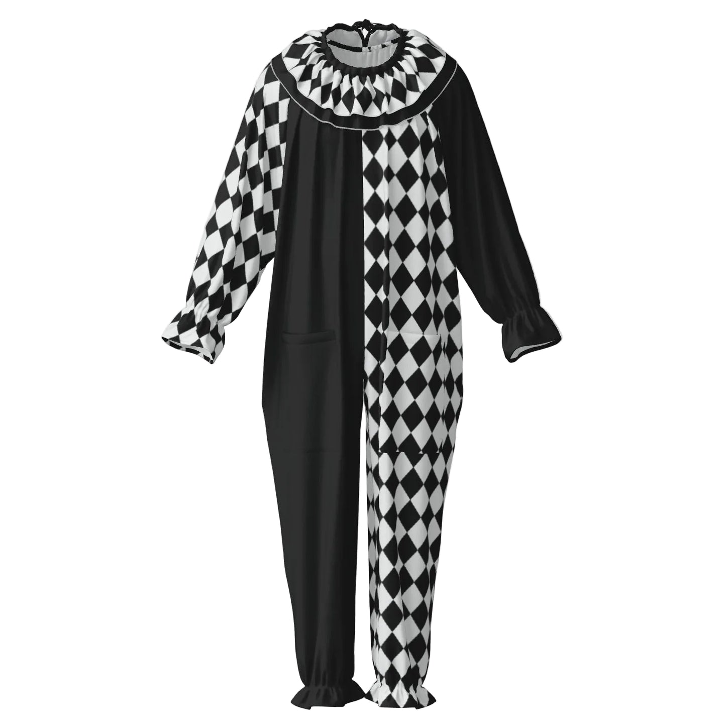 Pierrot Diamond Split Clown Suit black and white adult clown jester costume