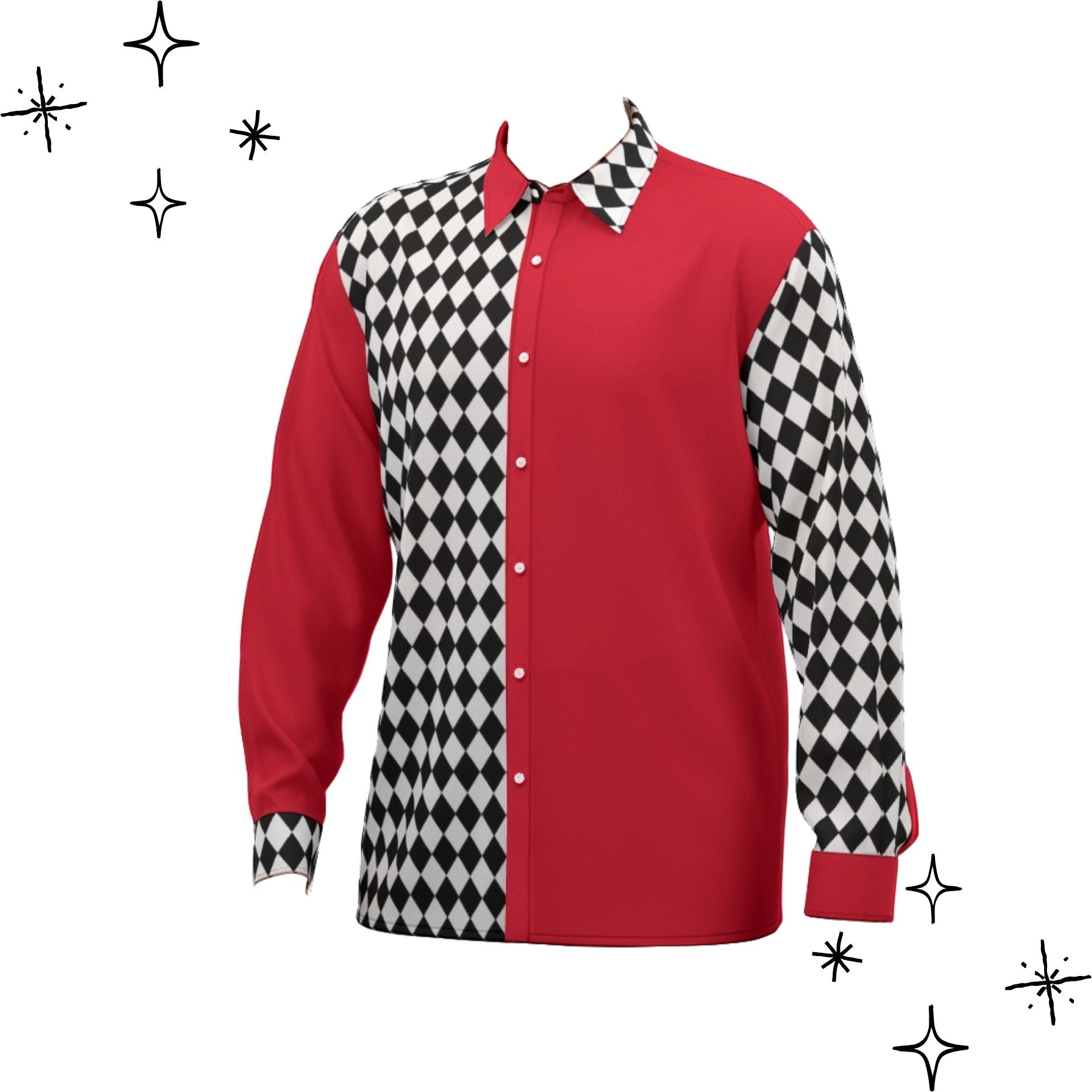 Poker Joker Red BW Harlequin Mens Satin Dress Shirt XL / Red
