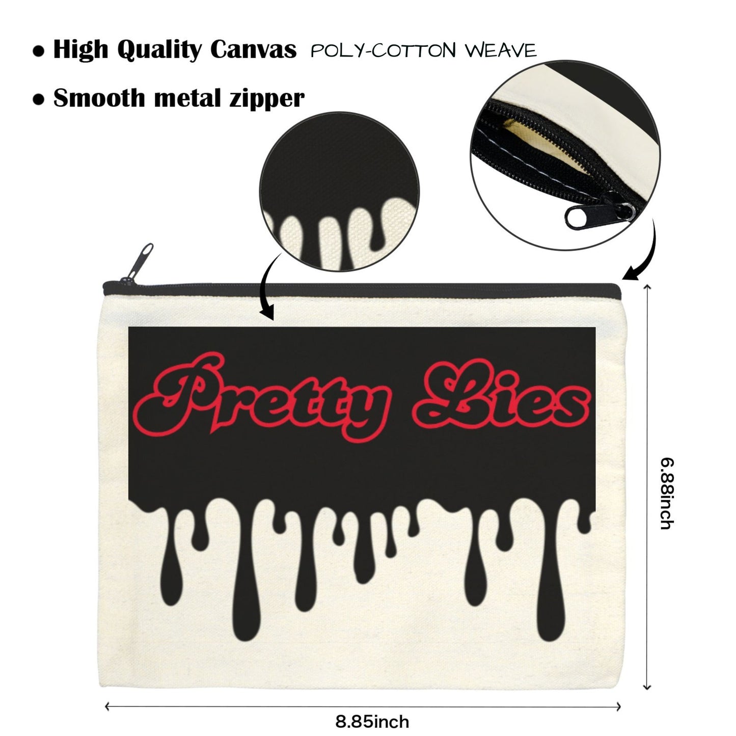 pretty lies goth horror makeup canvas pouch with zipper