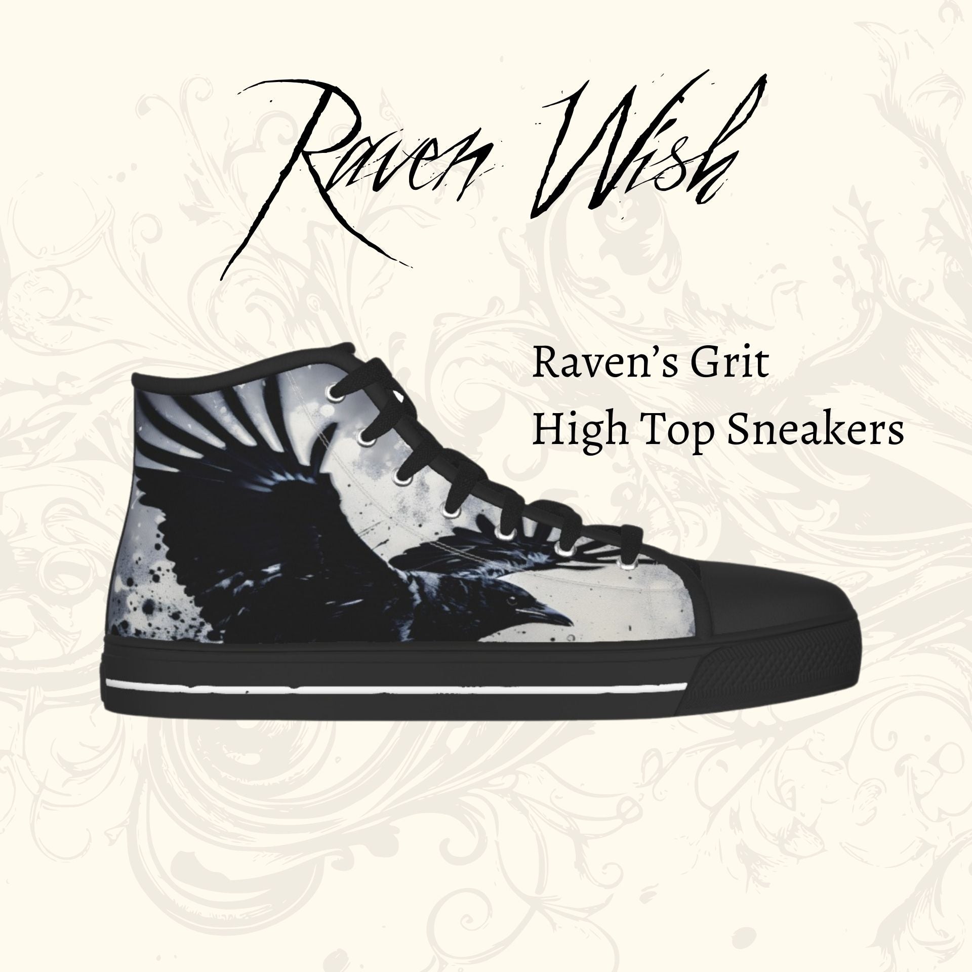 Raven's Grit Shoes Nonbinary Gothic Sneakers Halloween Crowcore Witchy Tennis Shoes Goth Emo Ravens