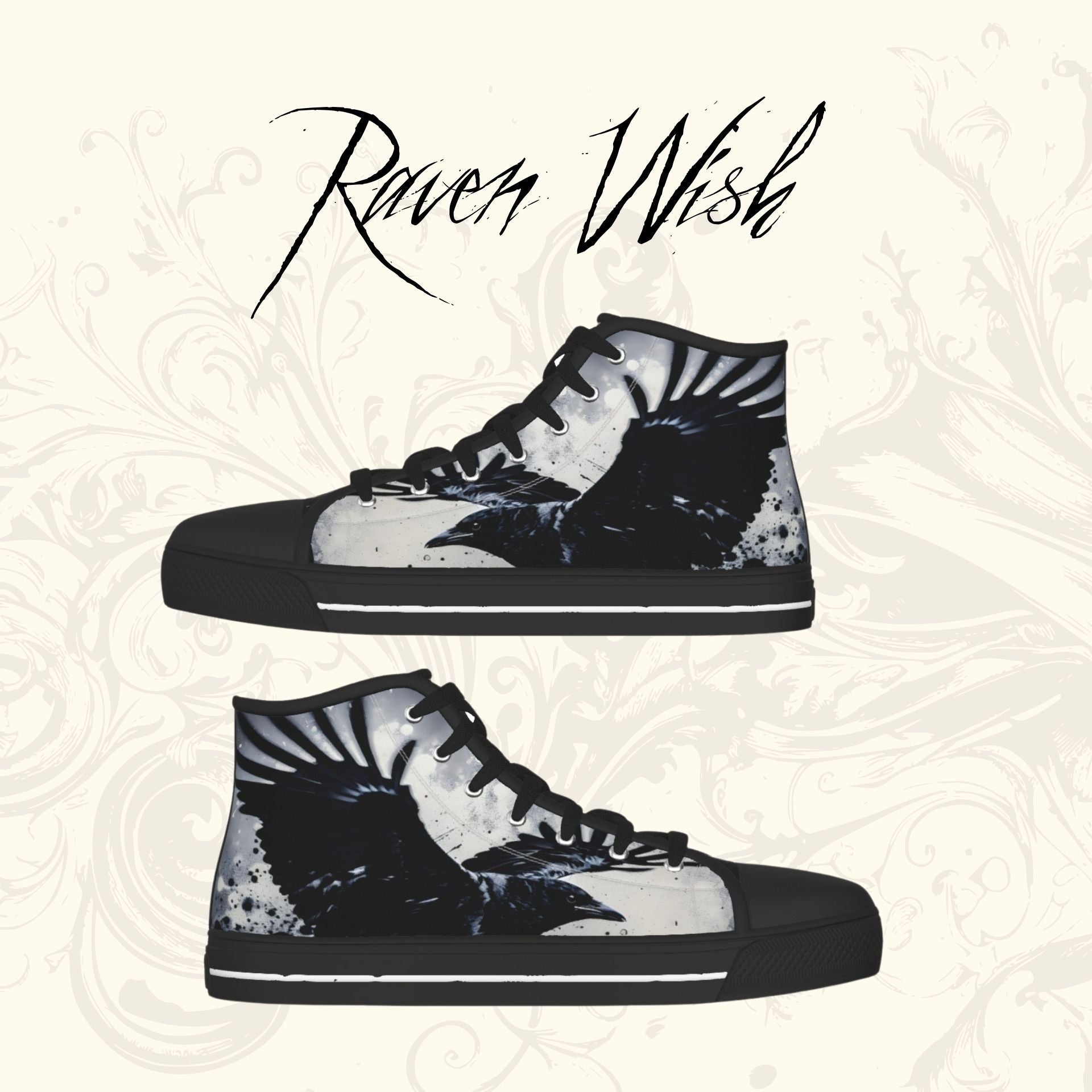 Raven's Grit Shoes Nonbinary Gothic Sneakers Halloween Crowcore Witchy Tennis Shoes Goth Emo Ravens