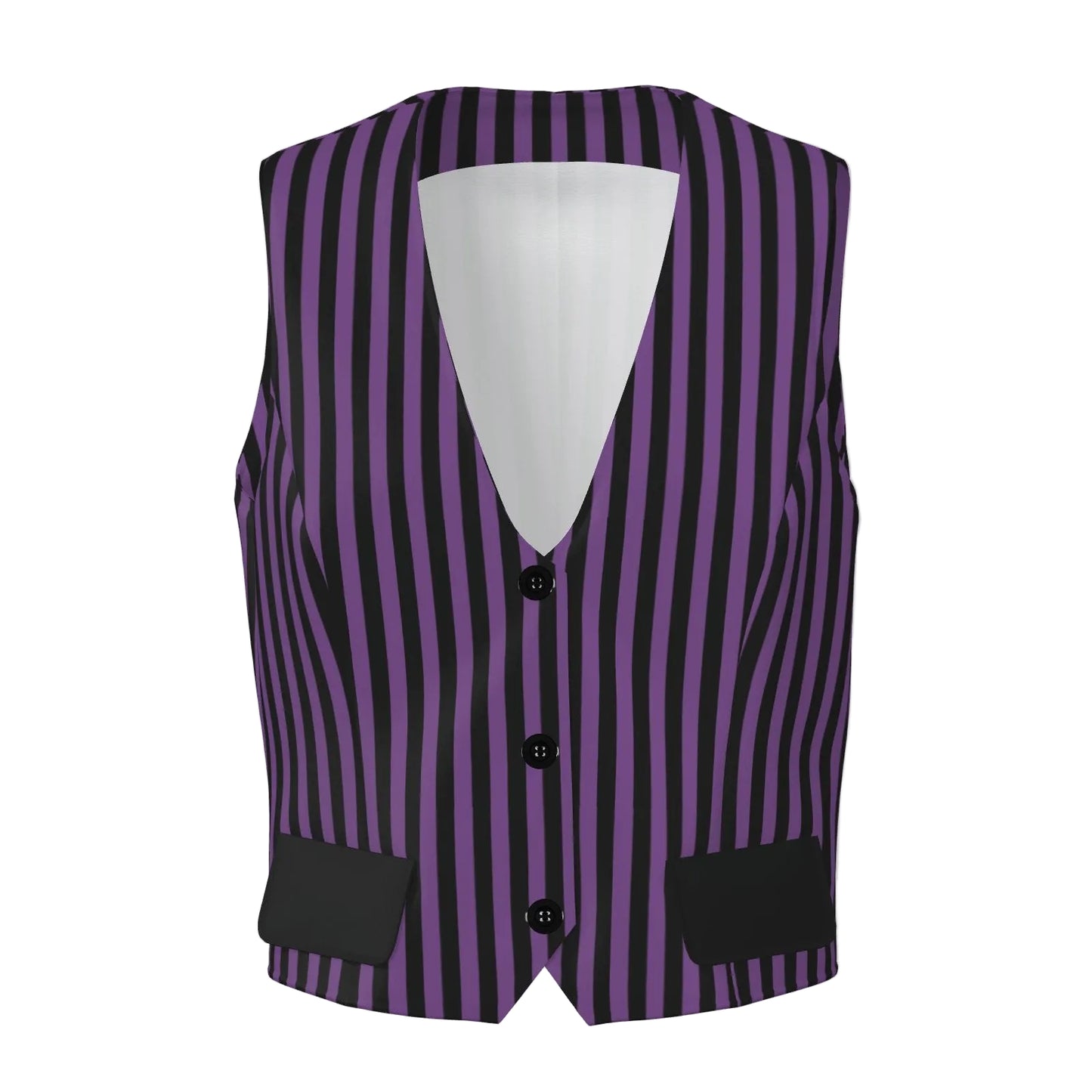 Purple and black striped vest on a white background