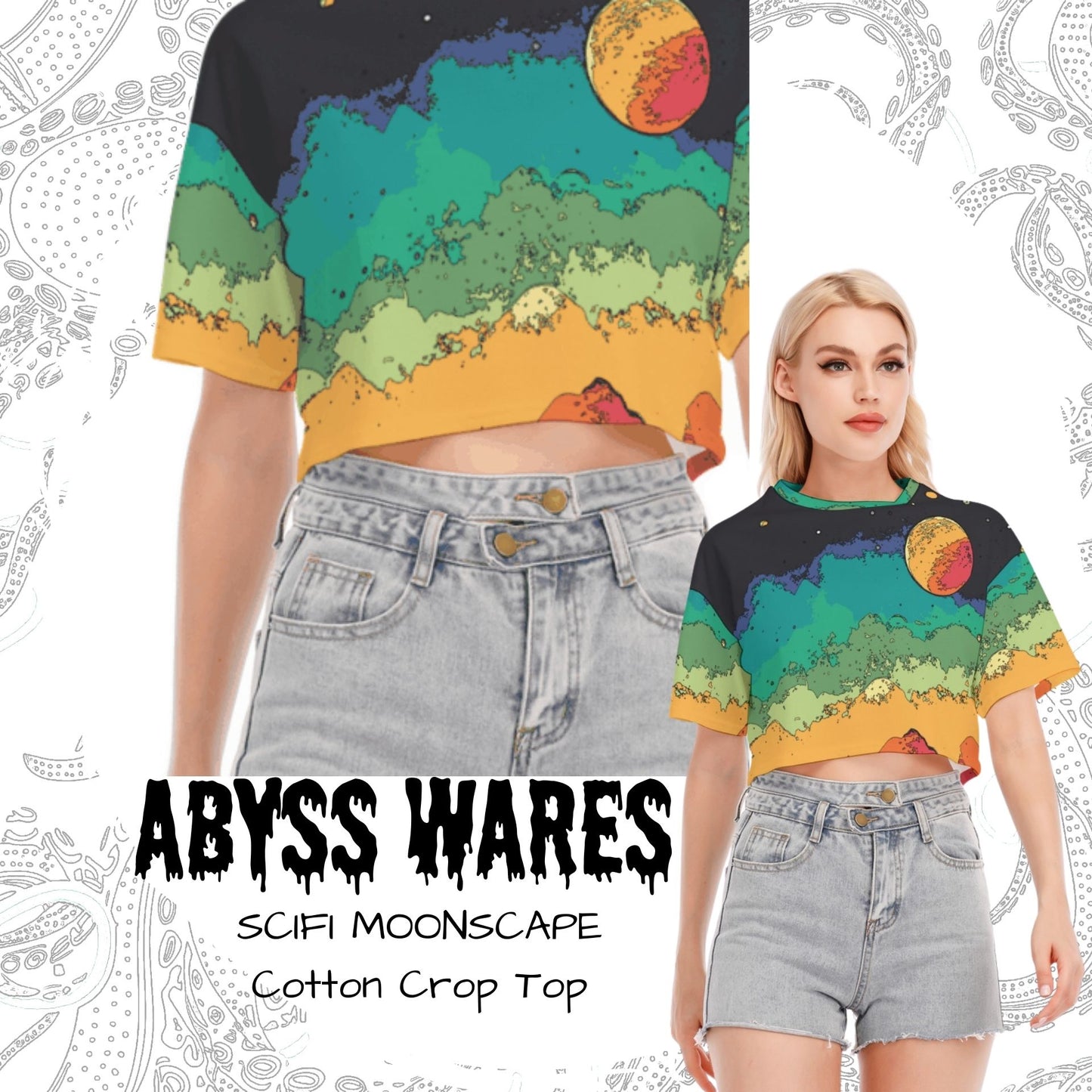Scifi Lofi Crop Top Cotton Tshirt Rainbow Moon Scenecore Scene Y2K Baby Tee Weirdcore Clothes