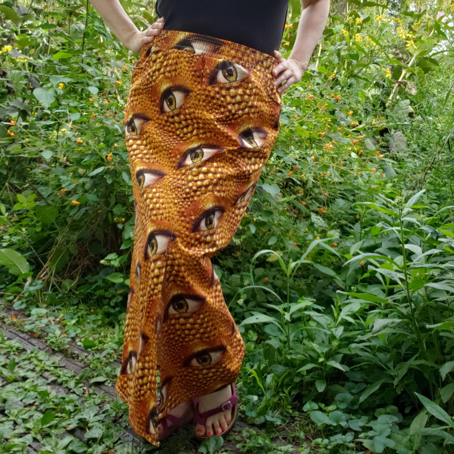 Smashing Gold Eyeball Cryptid Maxi Skirt Jean Skirt With Pockets
