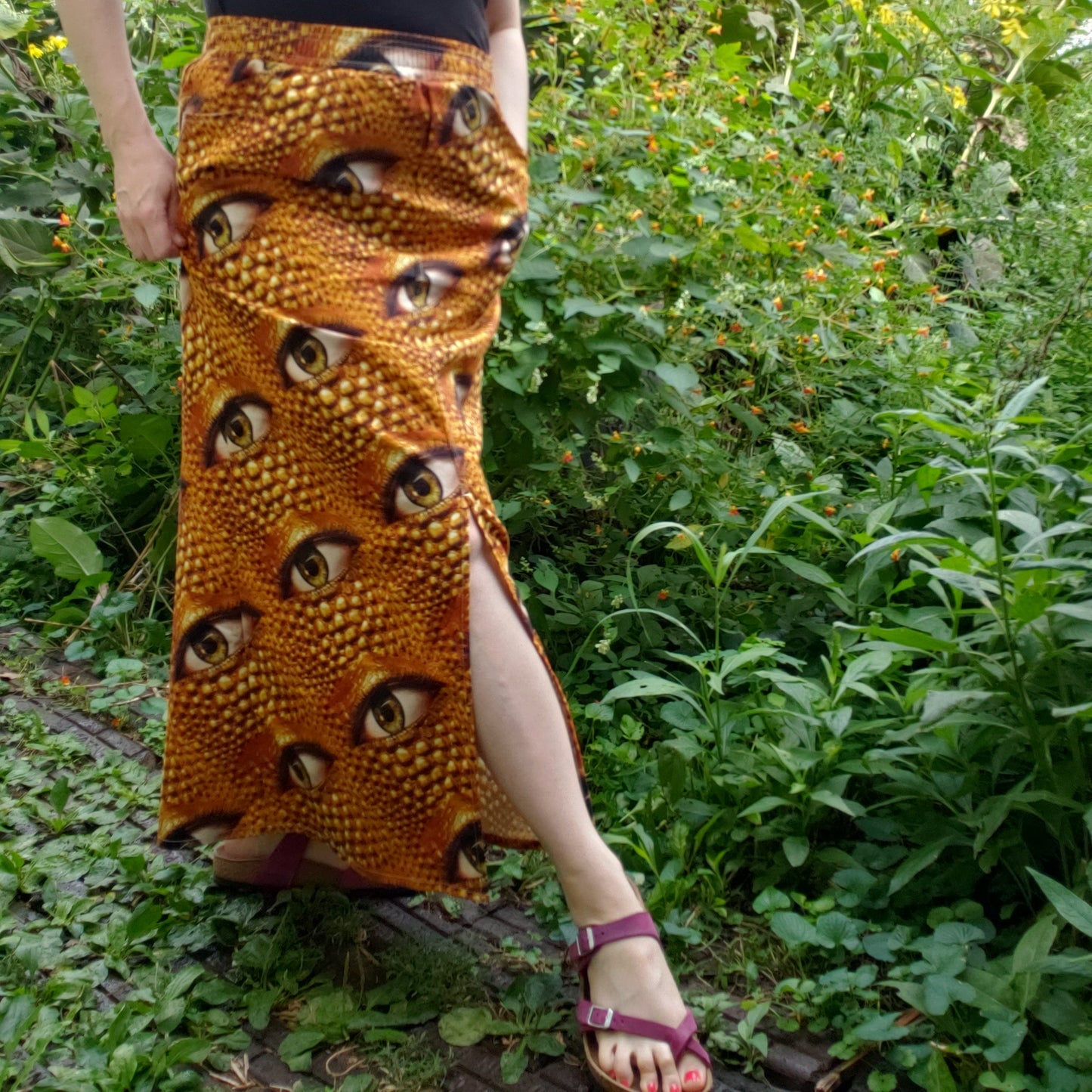 smashing gold jean skirt front slit