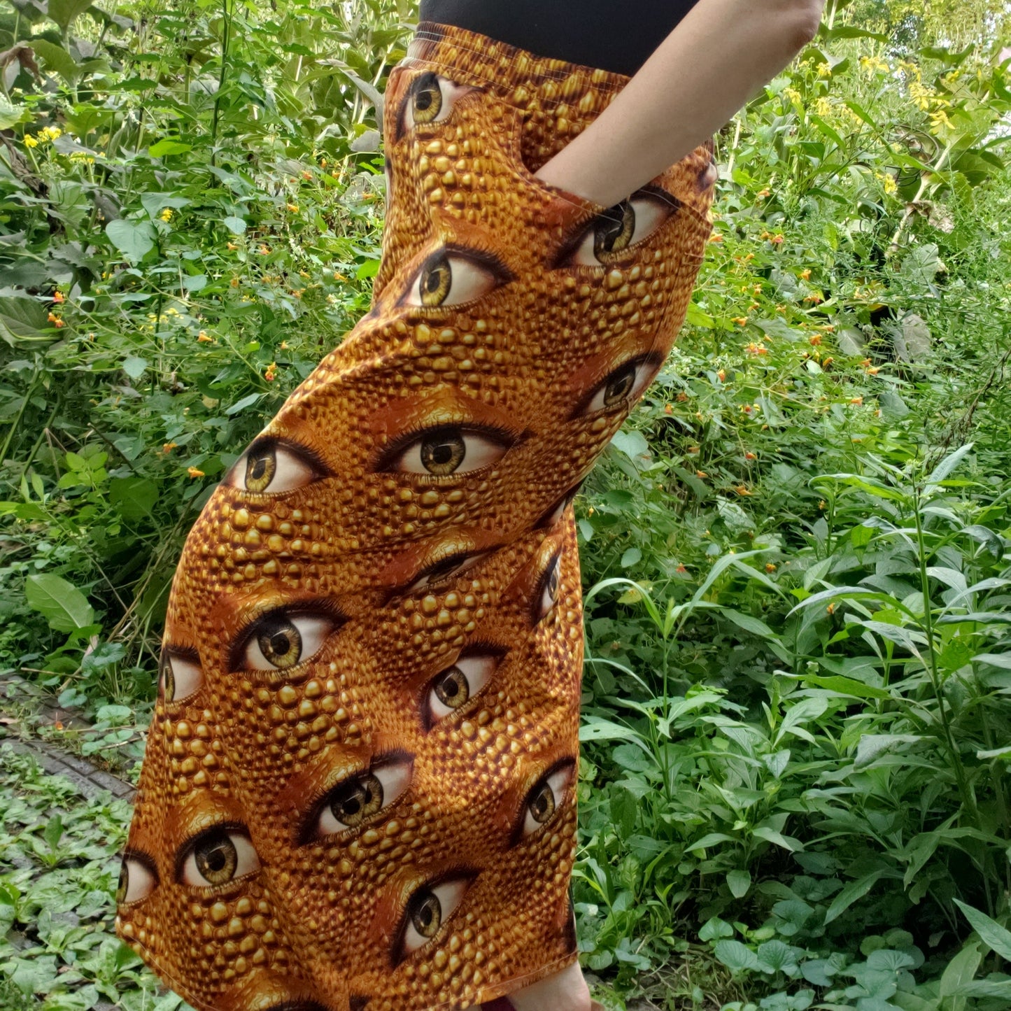 Smashing Gold Eyeball Cryptid Maxi Skirt Jean Skirt With Pockets