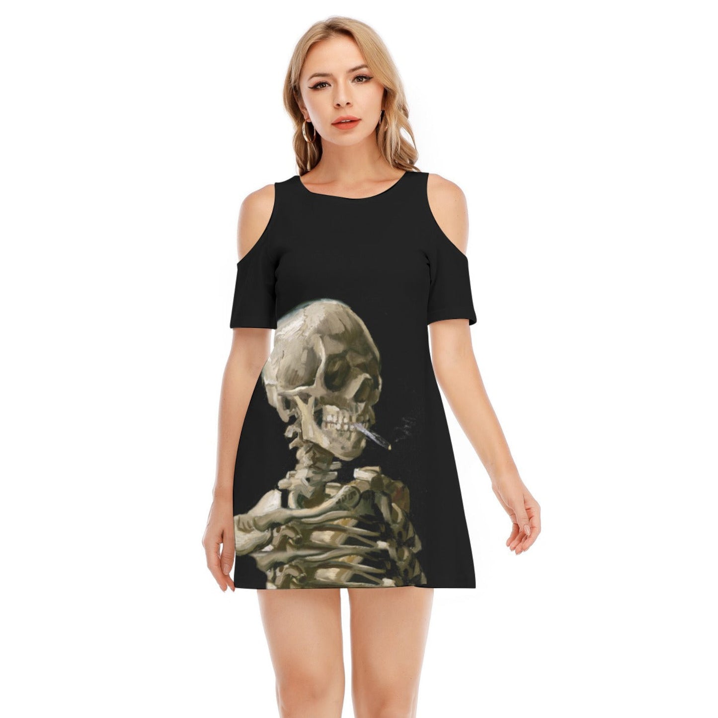 Smoking Skull Sundress Van Gogh art print on little cotton dress