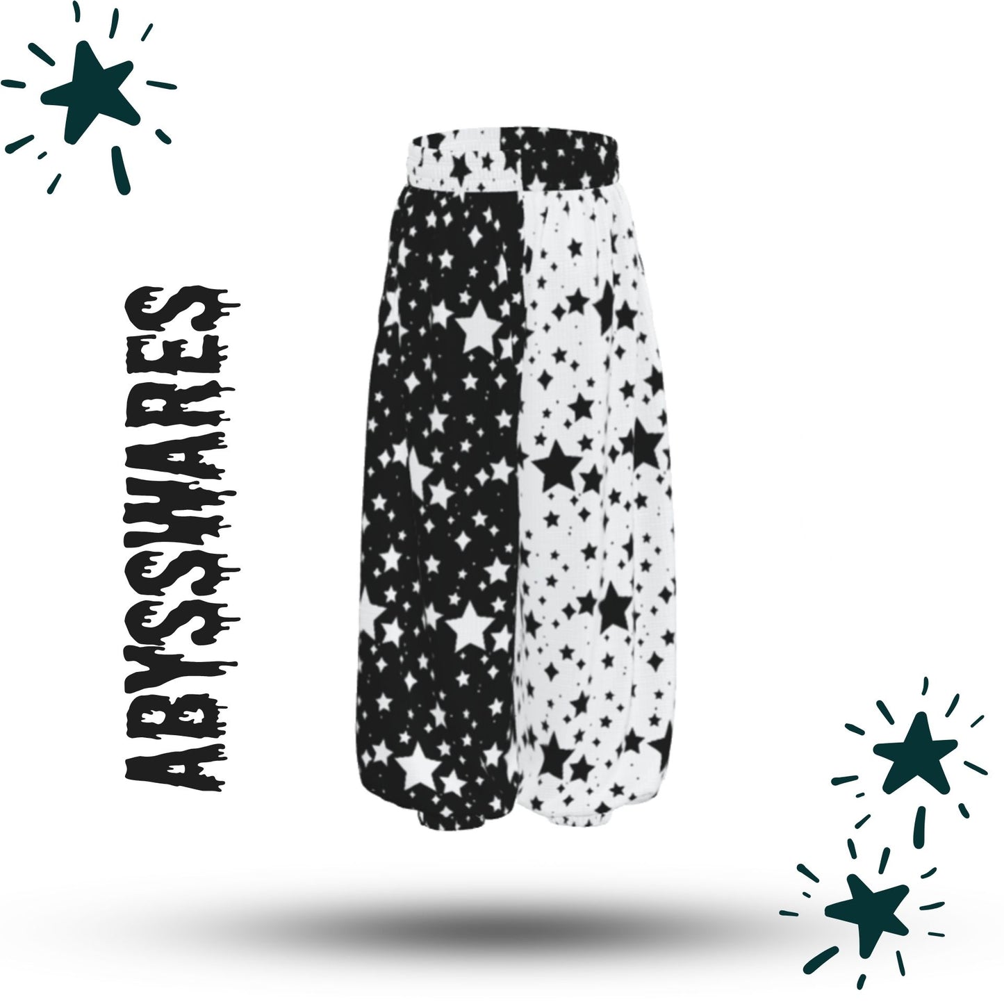 Stardust Split Black White Jester Clown Pants