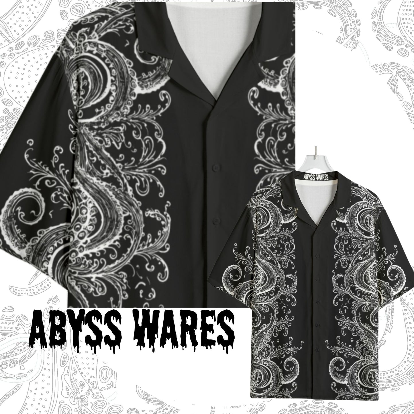 Tiki Tentacle Shirt Rayon Bowling Shirt Weirdcore Cryptid Lovecraftian Horror Gothic Nautical Sea Monster