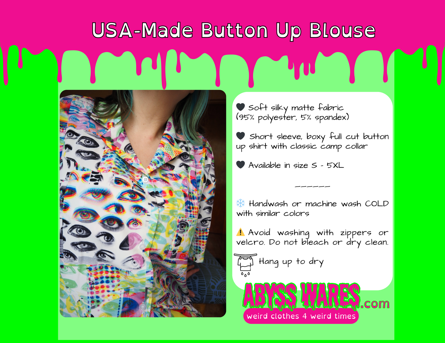Eyes Glitch Button Up Blouse--USA-made