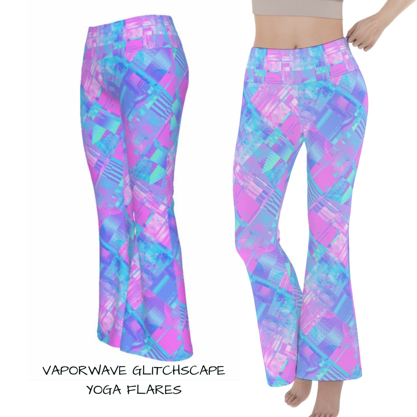gorgeous blue purple glitch vaporwave abstract print yoga flares